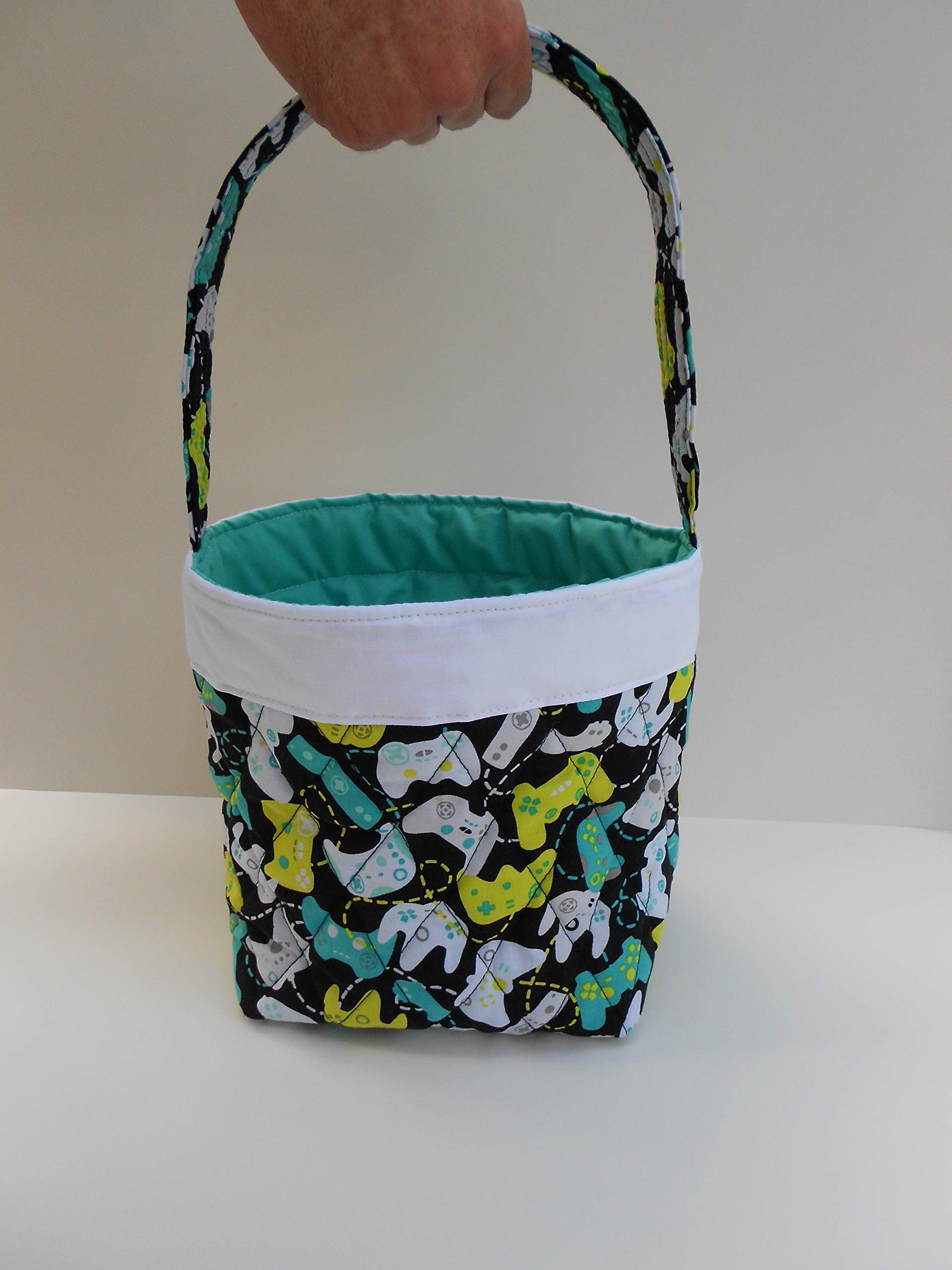 Quilted Easter Basket with Video Game Controller Print - Perfect for Easter Egg Hunts, Gifts & Gaming Themed Decorations