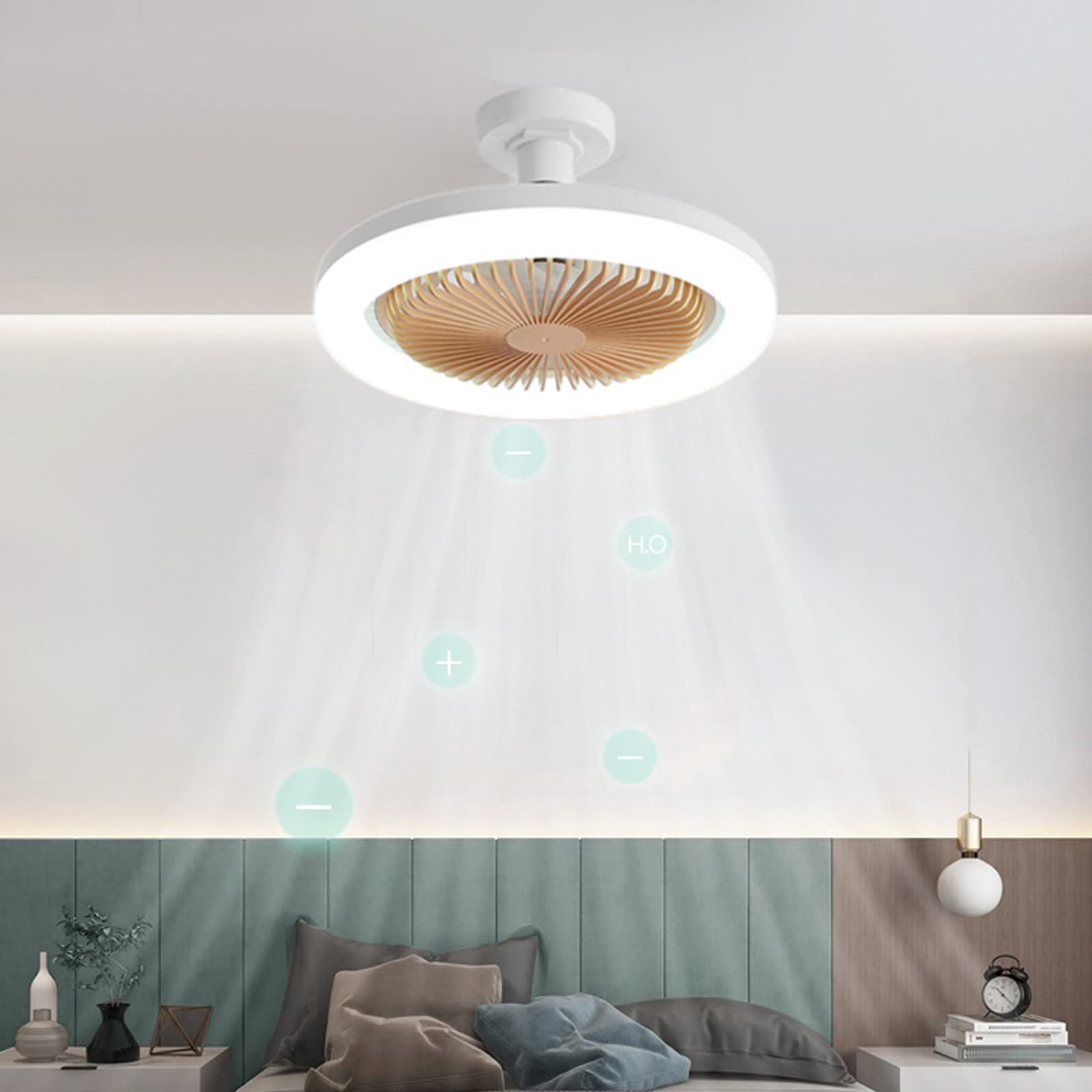 Low Profile Enclosed Ceiling Fan with LED Light - 2-in-1 Energy Saving Dimmable Modern Ceiling Fan Light Fixture with E27 Socket for Bedroom, Living Room & Office