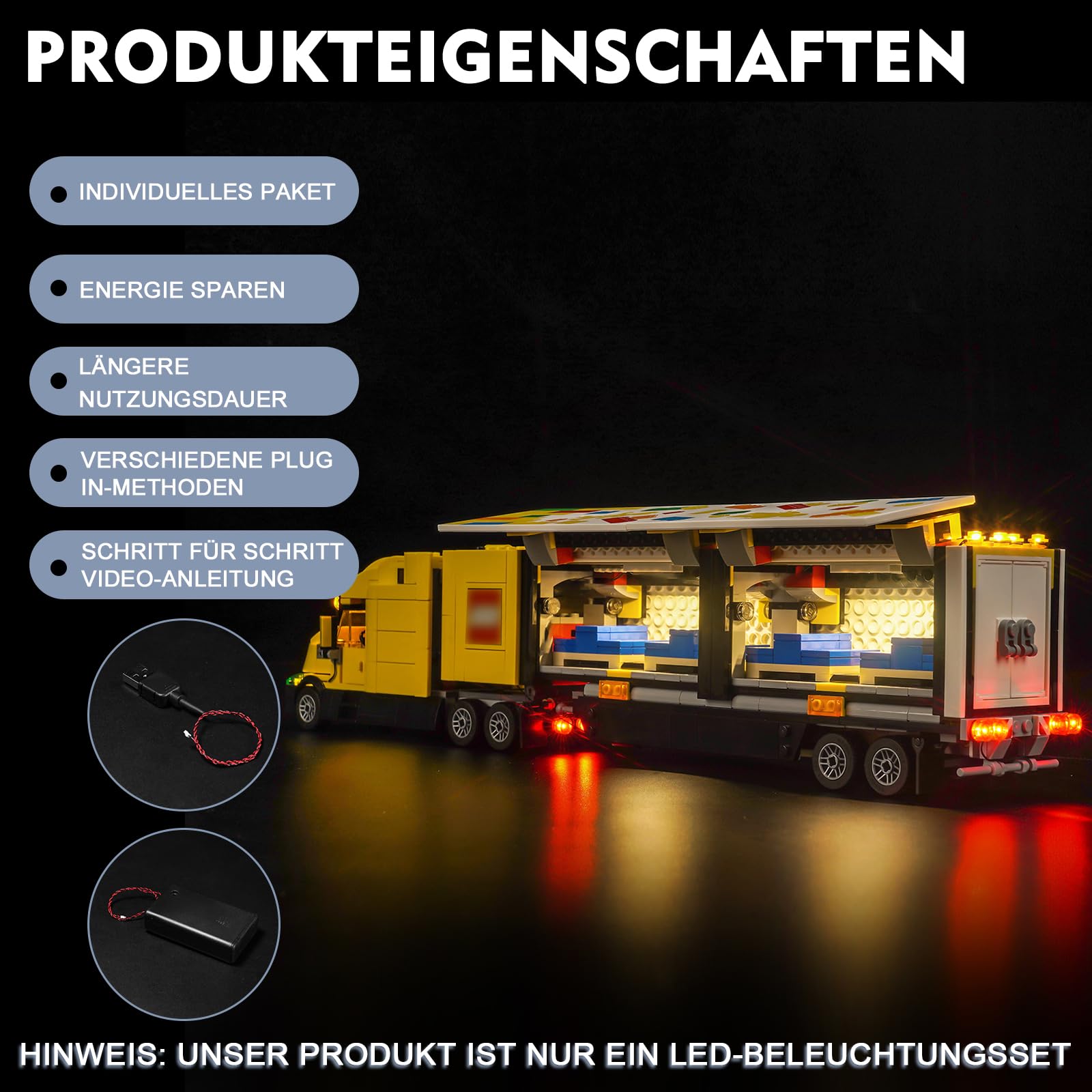 BrickBling LED Light Kit for Lego 60440 Yellow Delivery Truck (10.5x15.5x3 cm) - Creative Decorative Lighting Toy for Lego Models - Perfect for Night Displays, Birthday Gifts & Lego Enthusiasts