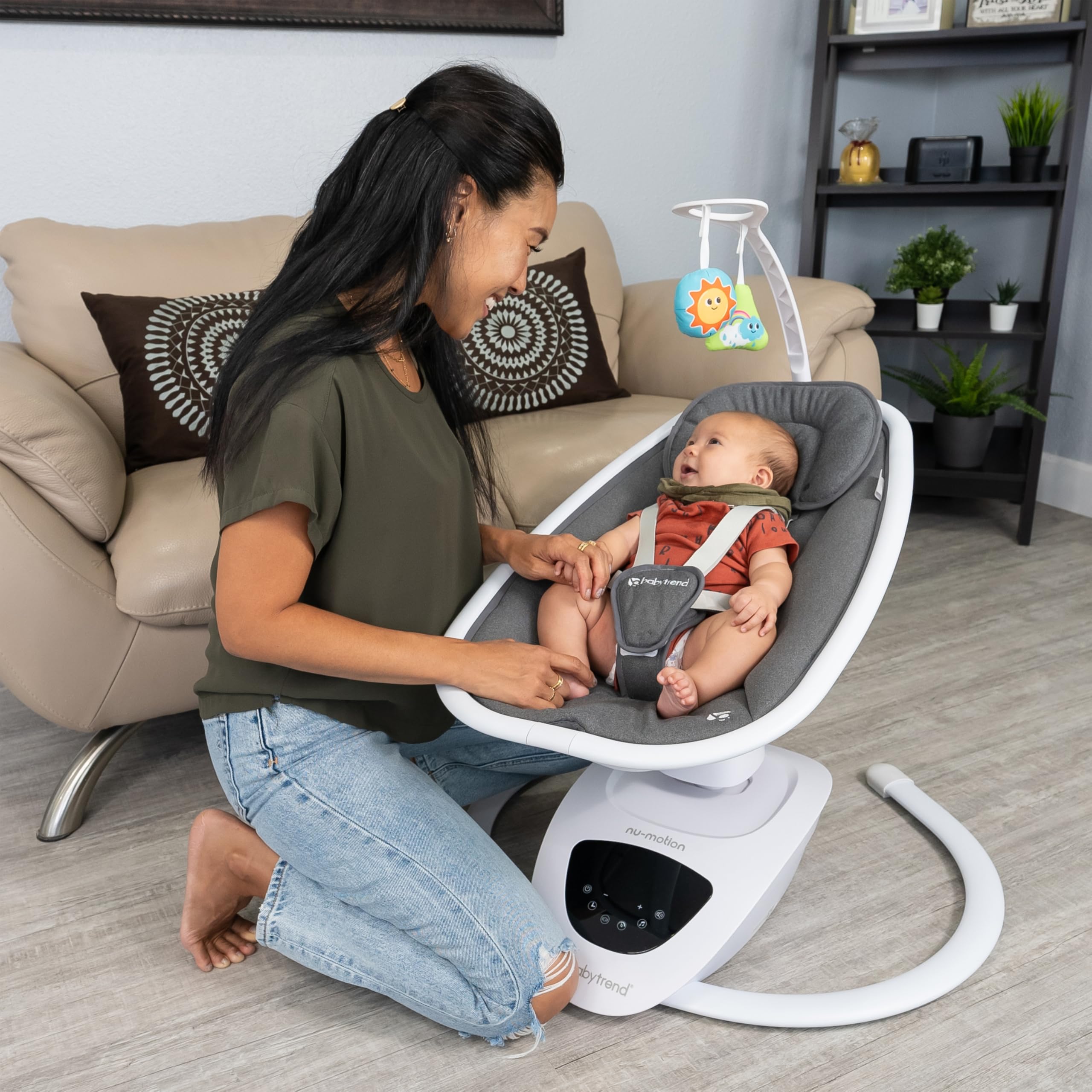 Baby Trend NuMotion Infinity Swing - Auto Gliding Baby Swing with 6 Speeds & Soothing Sounds, Dash Tan | Perfect for Newborns & Infants, Ideal for Nursery, Living Room & Travel