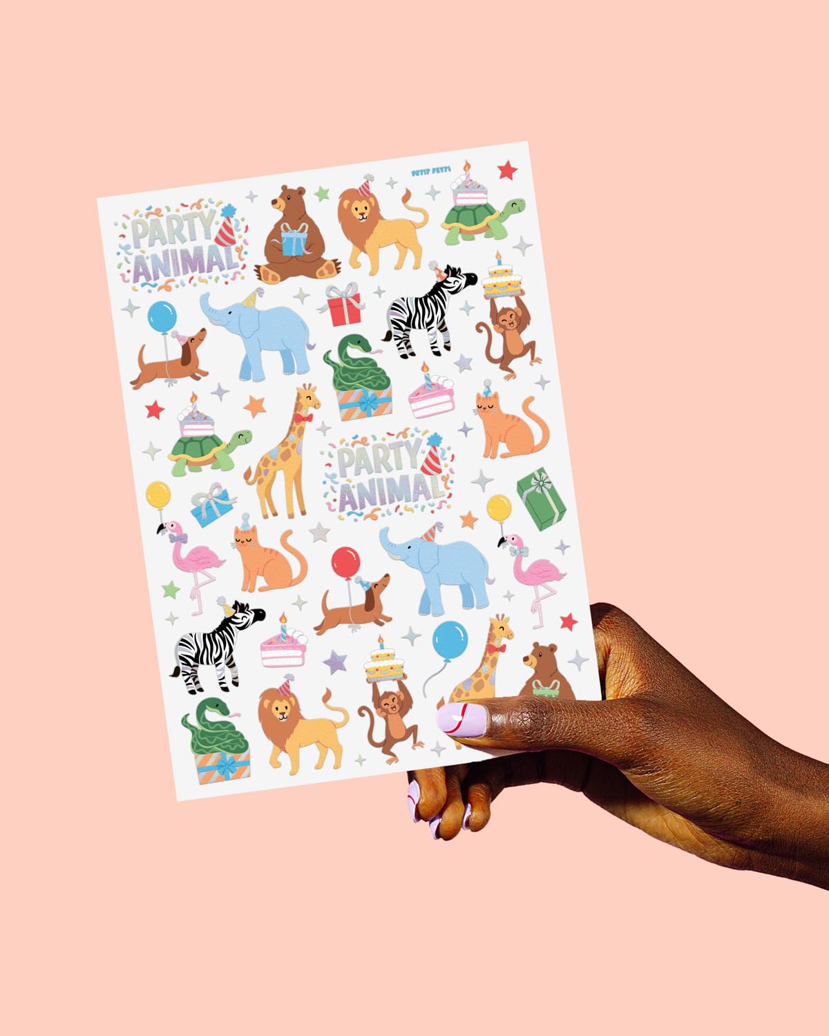 Fetti Party Animal Birthday Temporary Tattoos - 60 Foil Styles for Safari Birthday Decorations | Wild Rainbow Kids Accessories, Wild One Elephant Theme Party Favors, Baby Shower Supplies - Perfect for Birthday Parties, Baby Showers & Themed Events