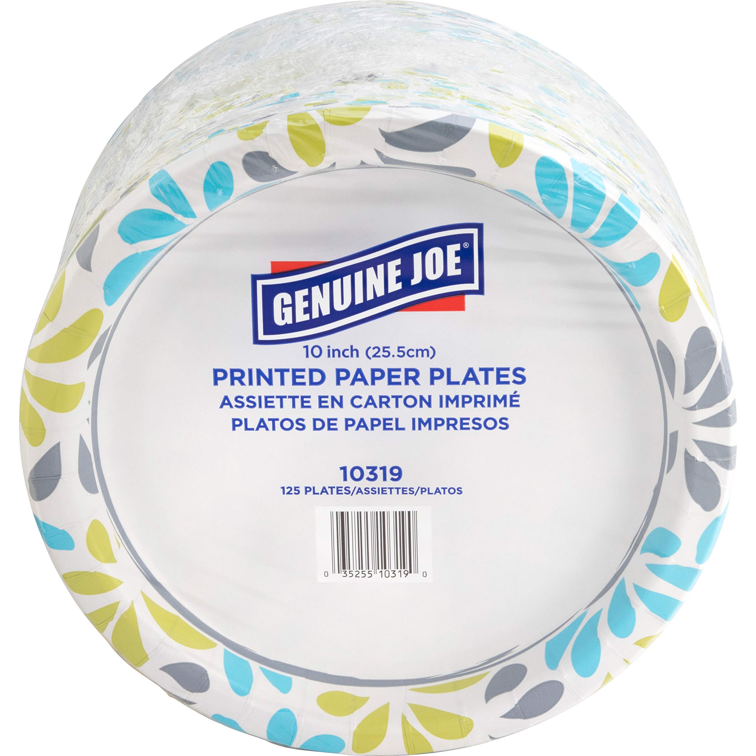 Genuine Joe 10-Inch Printed Paper Plates, 125 Count - Premium Disposable Dinner Plates for Parties, BBQs, Picnics & Family Gatherings