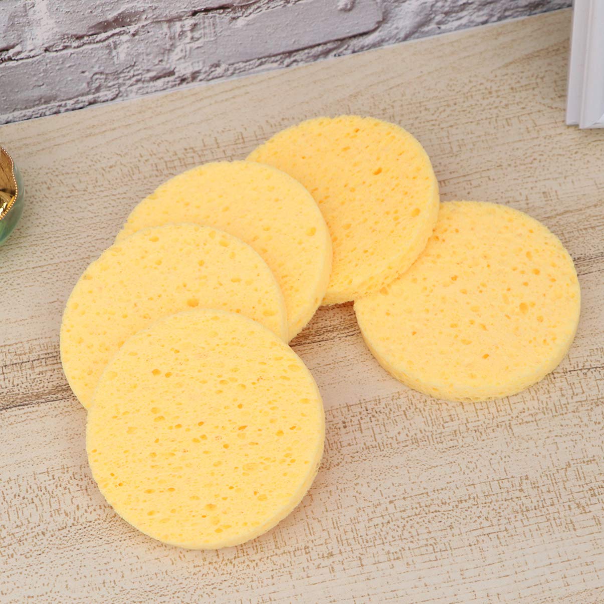 Lurrose 10 Pack Natural Cellulose Exfoliating Facial Sponges - Soft Makeup Remover & Cleansing Pads for Gentle Skin Care (Yellow) | Perfect for Daily Face Wash, Makeup Removal & Spa Routine