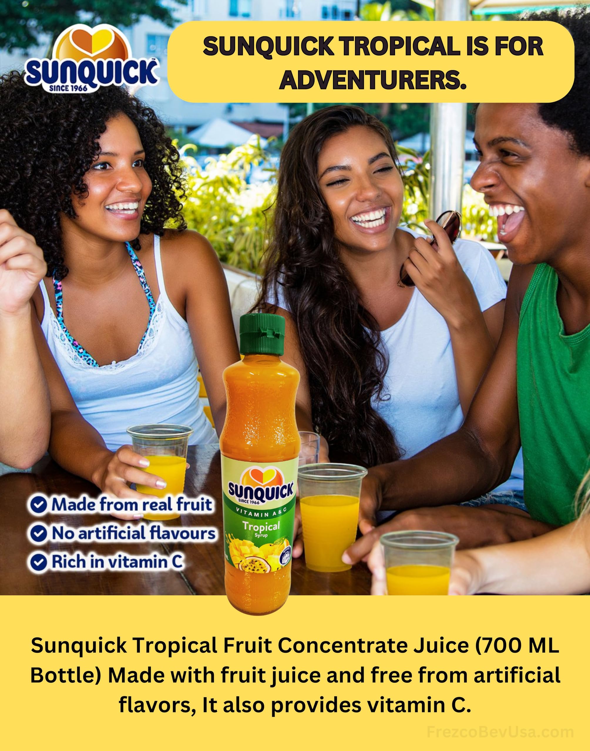 Sunquick Tropical Fruit Concentrate Juice - 700ml Bottle (Pack of 1) | 100% Natural Real Fruit Juice | No Artificial Flavors, Colors or Sweeteners | Perfect for Cocktails, Smoothies & Healthy Drinks