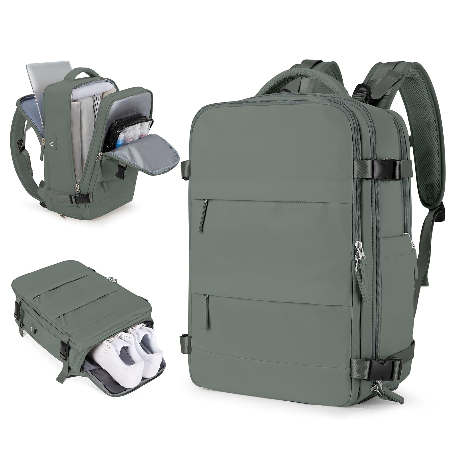 Airline Approved Travel Backpack for Women & Men - Waterproof Carry On Backpack with Laptop Compartment & Shoe Storage - Perfect for Airplane Travel, Gym, College & Business Trips