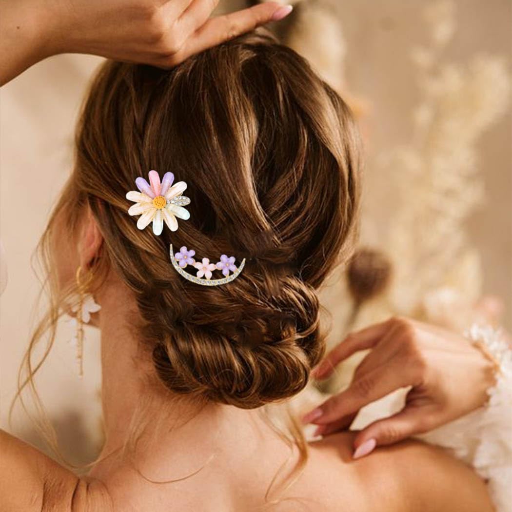 Bartosi Crystal Hair Clips for Women - Elegant Rhinestone Flower Hairpins for Brides, Weddings & Special Occasions - Pack of 2 Fashionable Hair Barrettes - Perfect Hair Accessories for Girls & Women for Parties, Proms and Everyday Wear