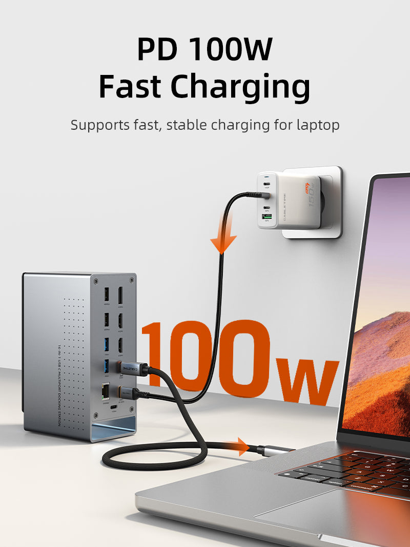 16-in-1 USB C Docking Station with SSD Enclosure for Triple Monitor Setup - Perfect for Home Office, Gaming & Productivity Workstations