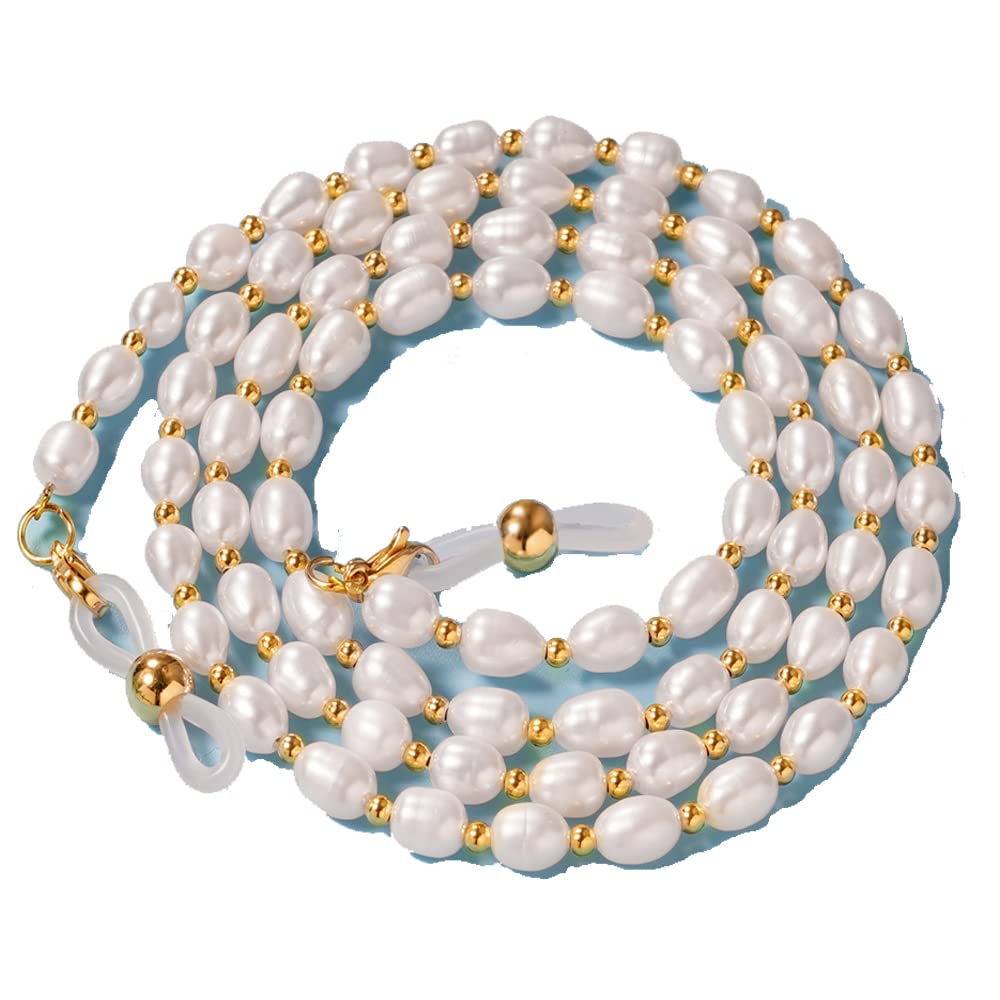 DNLKWGO Pearl Glasses Chain - Stylish Sunglasses Strap Holder with 3 Freshwater Pearl Colors | Women's Eyewear Retainer for Reading Glasses & Fashion Accessories | Perfect for Work, Travel, and Everyday Use