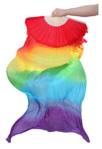 Nefertiti Belly Dance Silk Veils - Pair of Rainbow Color Professional Performance Scarves for Middle Eastern Dance, Yoga & Costume Accessories