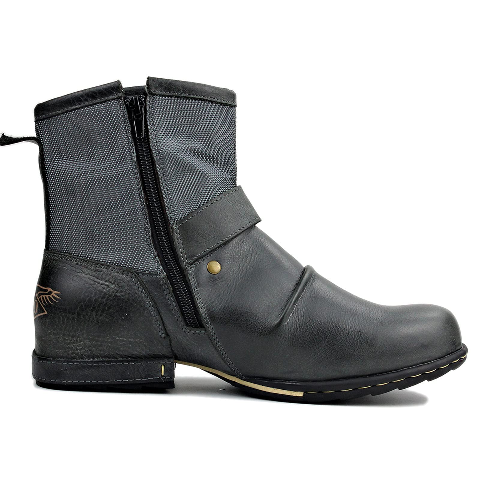 OSSTONE Men's Fashion Leather Chukka Boots with Zipper - Casual Motorcycle Shoes OS-5008-1-ABNH - Perfect for Riding, Daily Wear & Outdoor Activities
