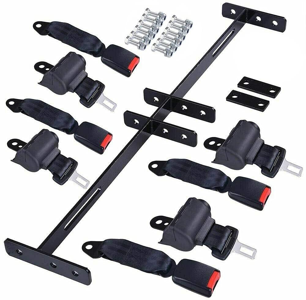 NAVARME Universal Golf Cart Retractable 4-Point Seat Belt Kit with Mounting Brackets - Fits EZGO & Club Car Carts - Perfect for Golf Course Safety & Family Rides