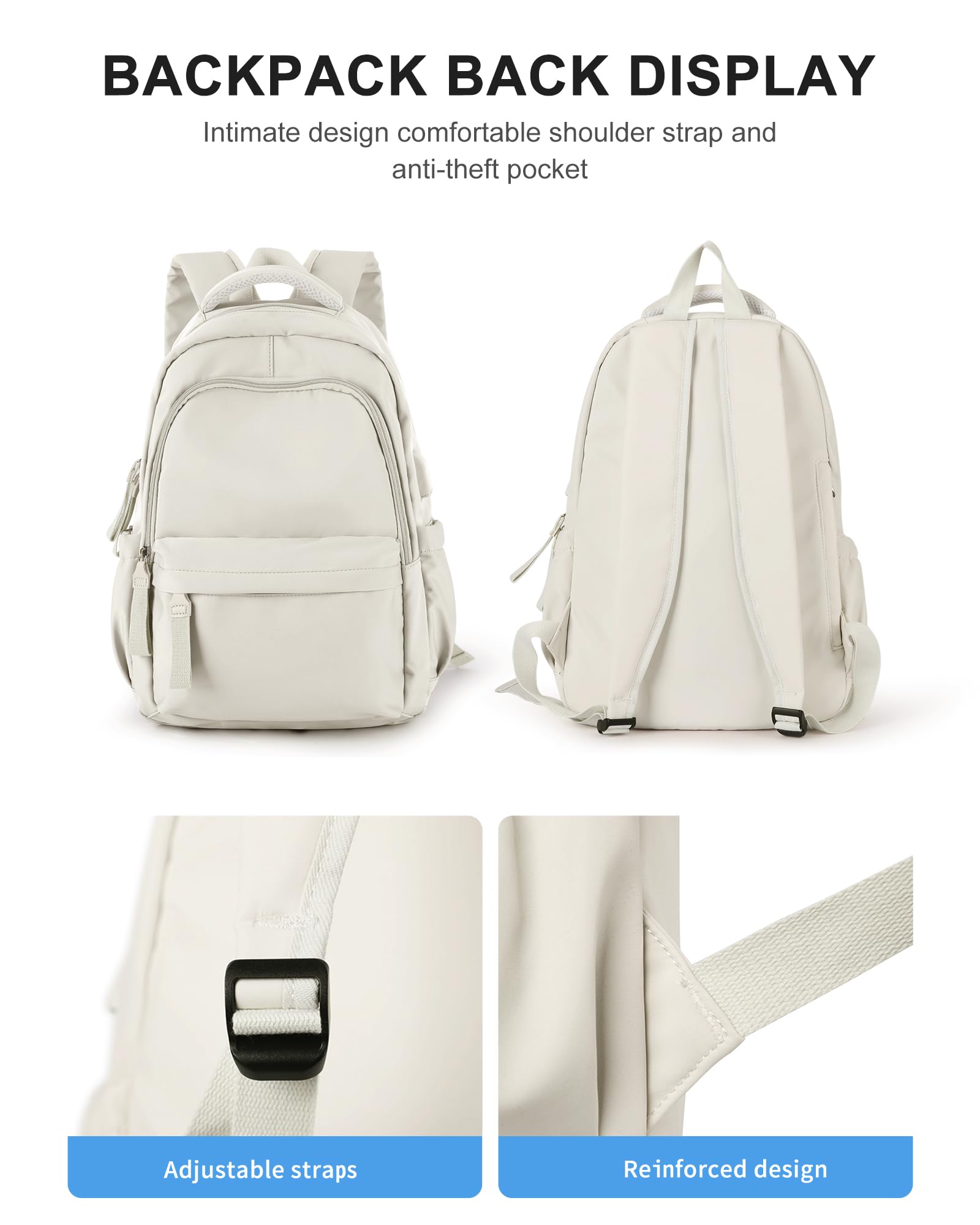 Winspansy Small Aesthetic Backpack for School & Travel - Lightweight Daypack for Women, Men, College & High School Students - Fits 14 Inch Laptop with USB Charging Port - Beige | Perfect for Daily Commute, Campus Life & Weekend Getaways