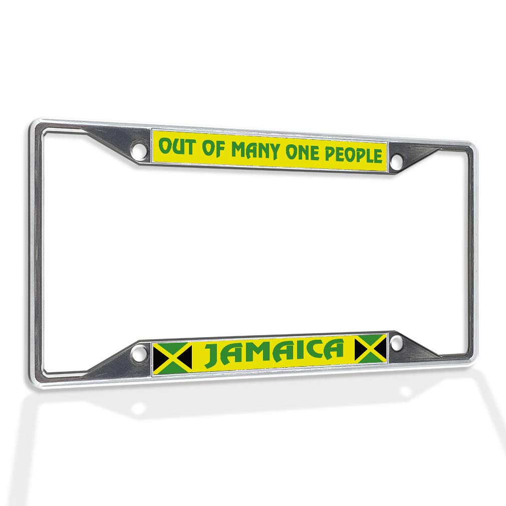 Jamaica Metal Insert License Plate Frame - Weatherproof Chrome Car Accessory with 4 Holes & Solid Insert | Durable Auto Decoration for Cars, Trucks & SUVs