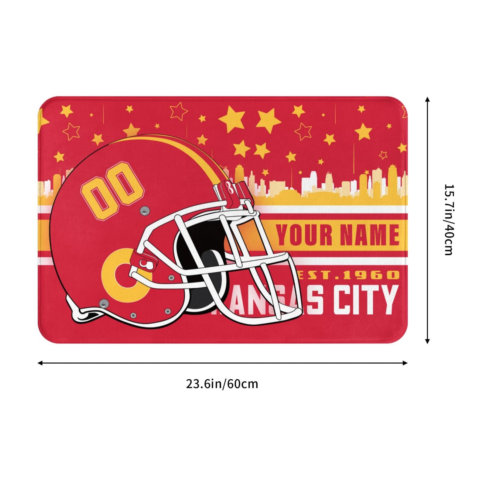 Custom Kansas City Doormat - Personalized Kitchen Rug with Name & Number - 16x24 Inch Decorative Floor Mat for Front Door, Housewarming Gift & Home Decor
