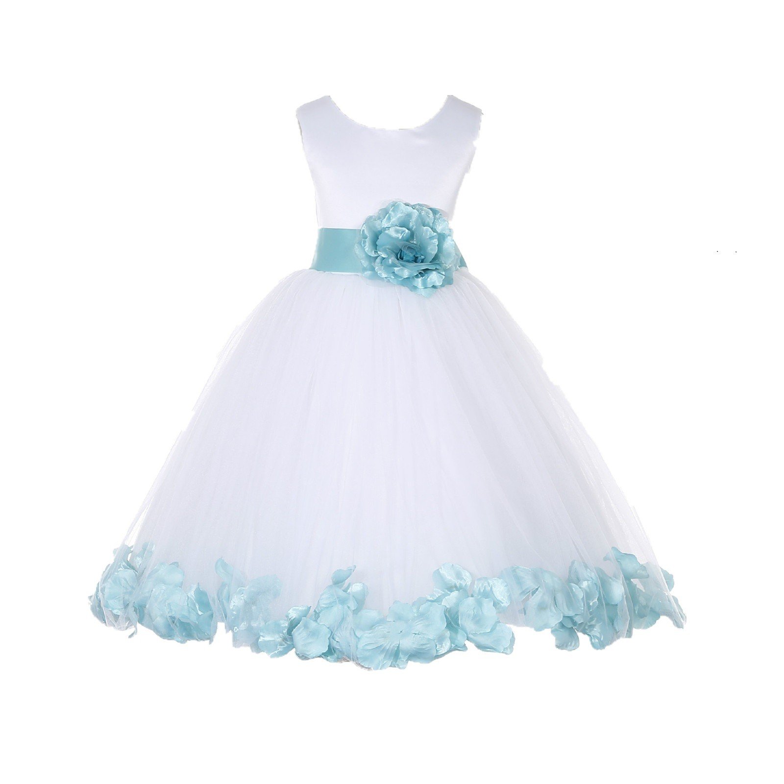 White Tulle Rose Petals Flower Girl Dress - Elegant Christening Gown for Baby Girls (Style 302T, Size 16) - Perfect for Weddings, Baptisms & Special Occasions