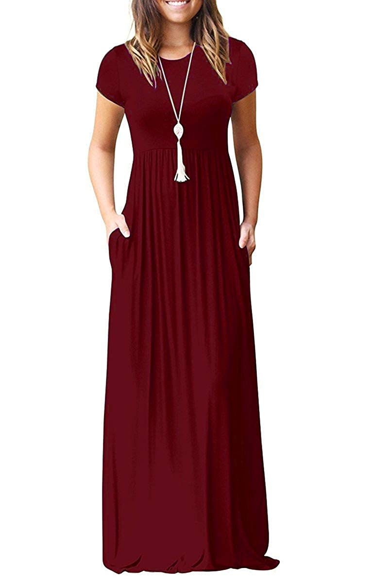 MISFAY Women's Casual Short Sleeve Loose Plain Maxi Dress with Pockets - Summer Beach, Vacation & Everyday Wear Long Flowy Dress