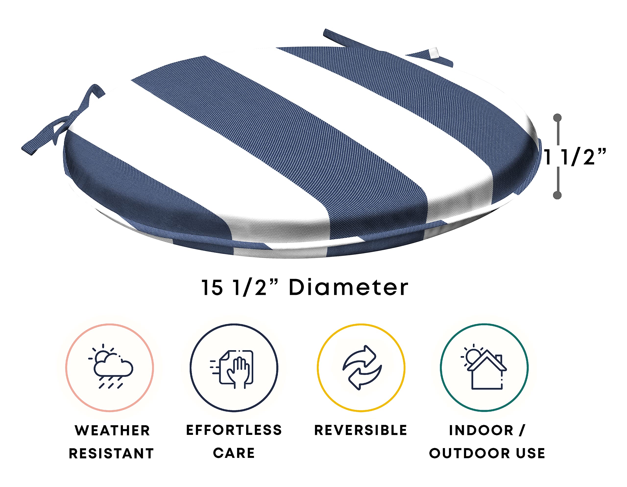 Blue and White Honeycomb Cabana Stripe Round Seat Cushions (2-Pack) - 15.5