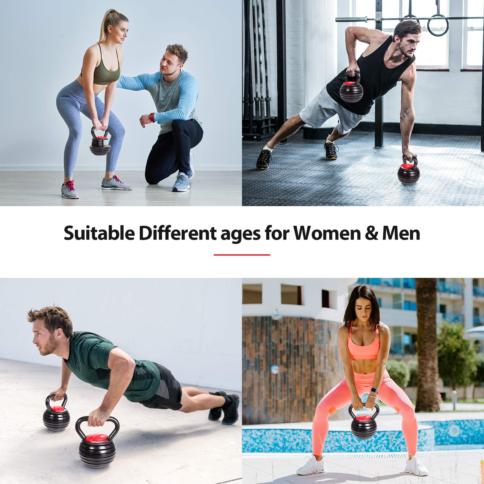 TopMade Adjustable Kettlebell Weights Set - 5lb, 8lb, 9lb, 12lb Cast Iron Free Weights for Home Gym - Strength Training, Core Workouts & Ballistic Exercises - Perfect for Men & Women Fitness Enthusiasts