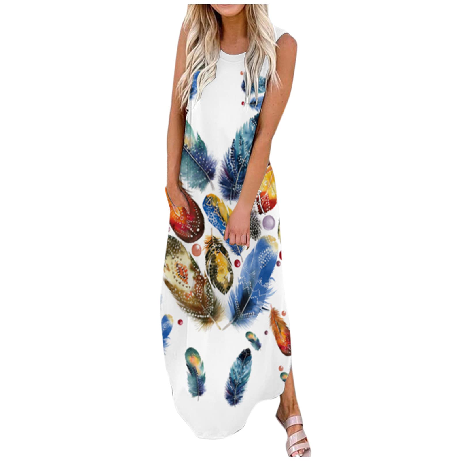 Women's Tie-Dye Maxi Dress - Casual Loose Floral & Graffiti Print Sleeveless Long Summer Dress | Perfect for Beach Vacations, Music Festivals & Boho Style Outfits