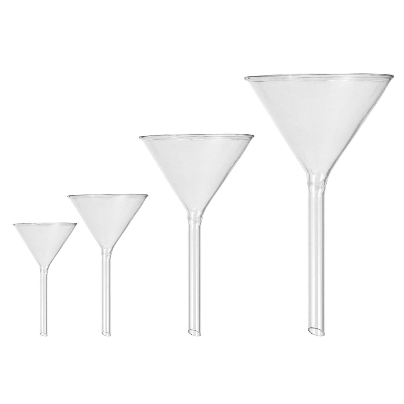 4-Piece Lab Glass Funnel Set - Scientific Glass Triangle Funnels for Bottle Filling, Perfumes, Essential Oils & Laboratory Chemicals | Perfect for Science Experiments, DIY Crafts & Essential Oil Blending