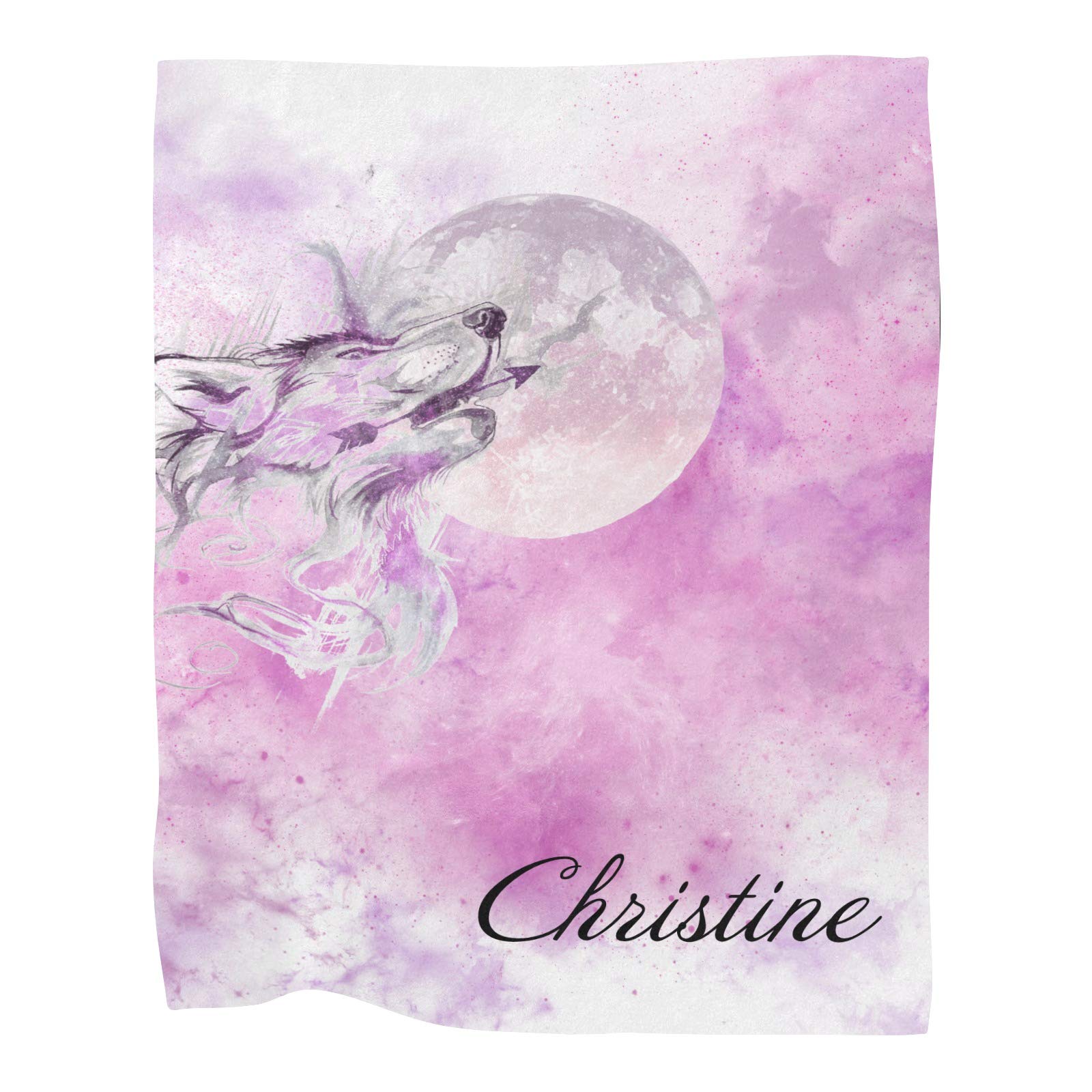 Custom Pink Wolf Moon Baby Blanket with Name - Personalized Fleece Nursery Throw for Boys & Girls - 30x40 Inch Soft Baby Gift for Birthdays, Showers & Nursery Decor