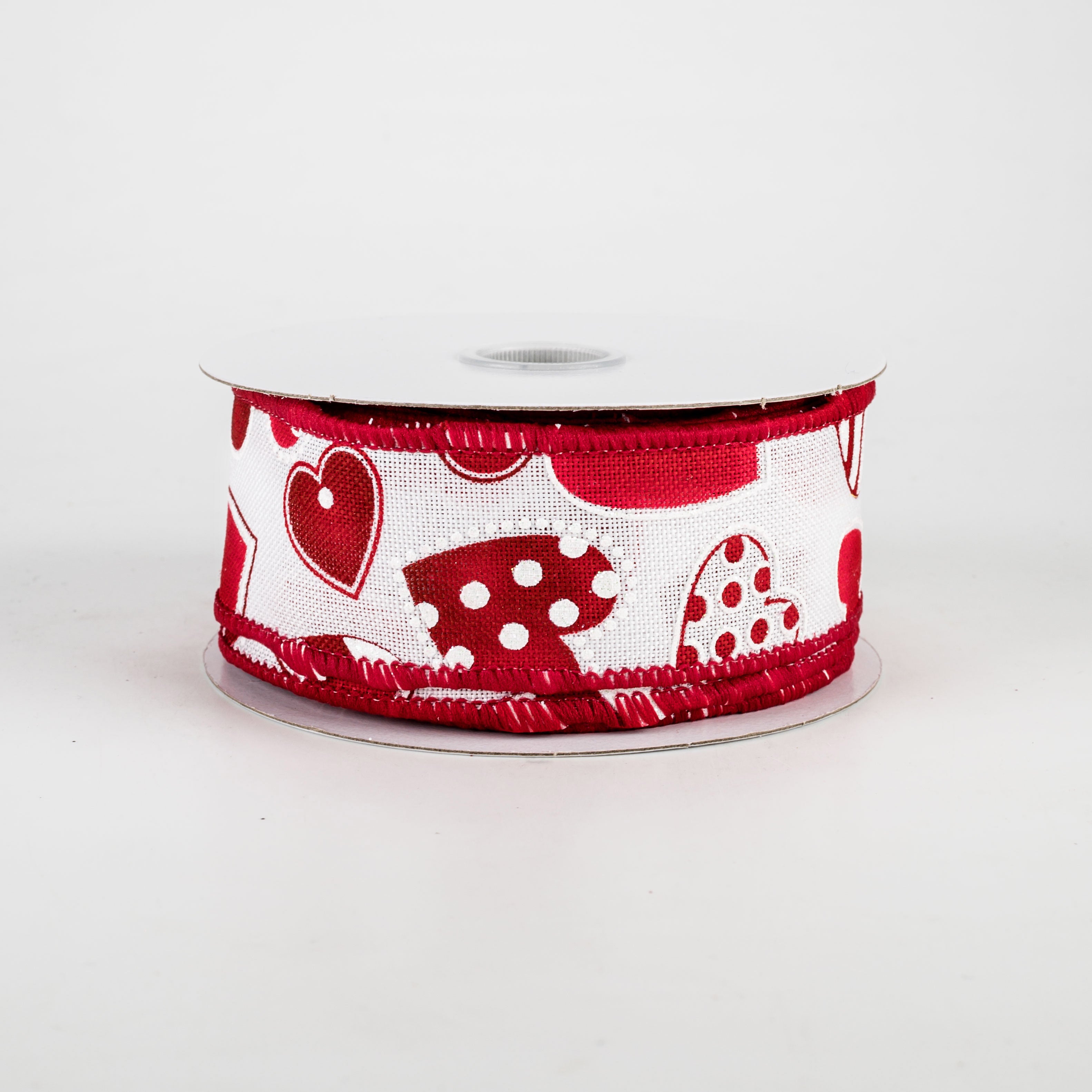 1.5 Inch Polka Dot, Stripe & Solid Hearts Ribbon - 10 Yards Bulk Roll for Gift Wrapping, DIY Crafts, Scrapbooking & Party Decorations