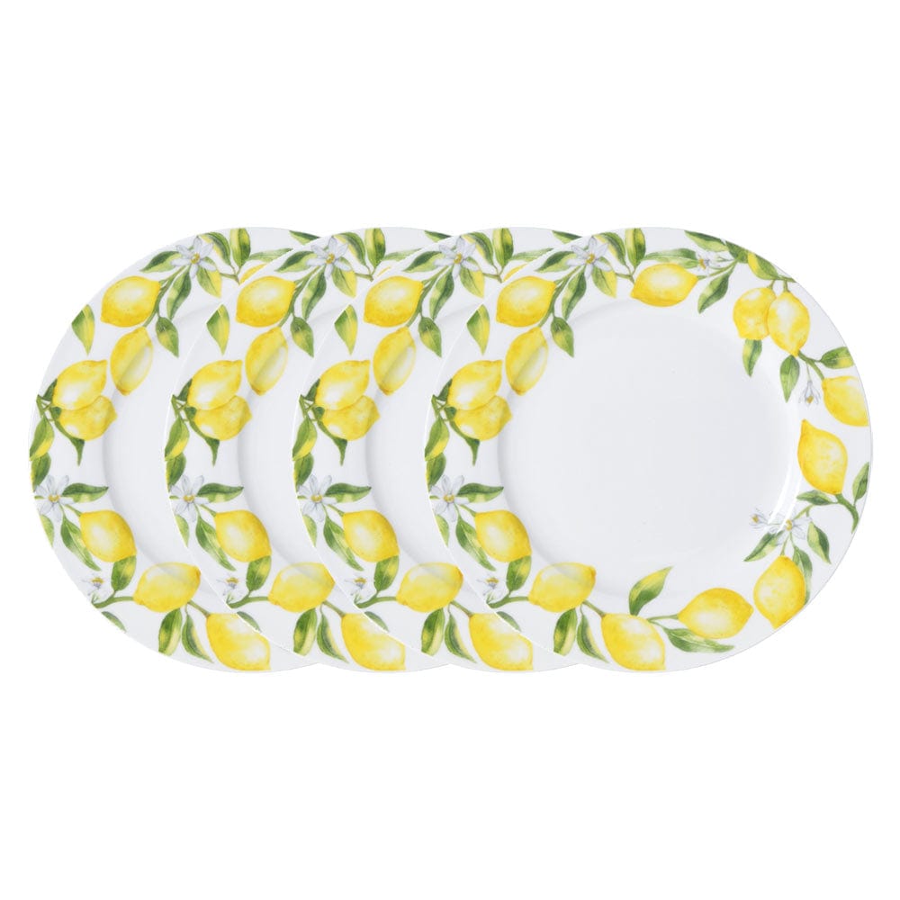 Premium Lemons Design Ceramic Dinner Plates - Set of 4, 10.5 Inch Round Plates for Dining, Kitchen & Party Serving - Dishwasher & Microwave Safe