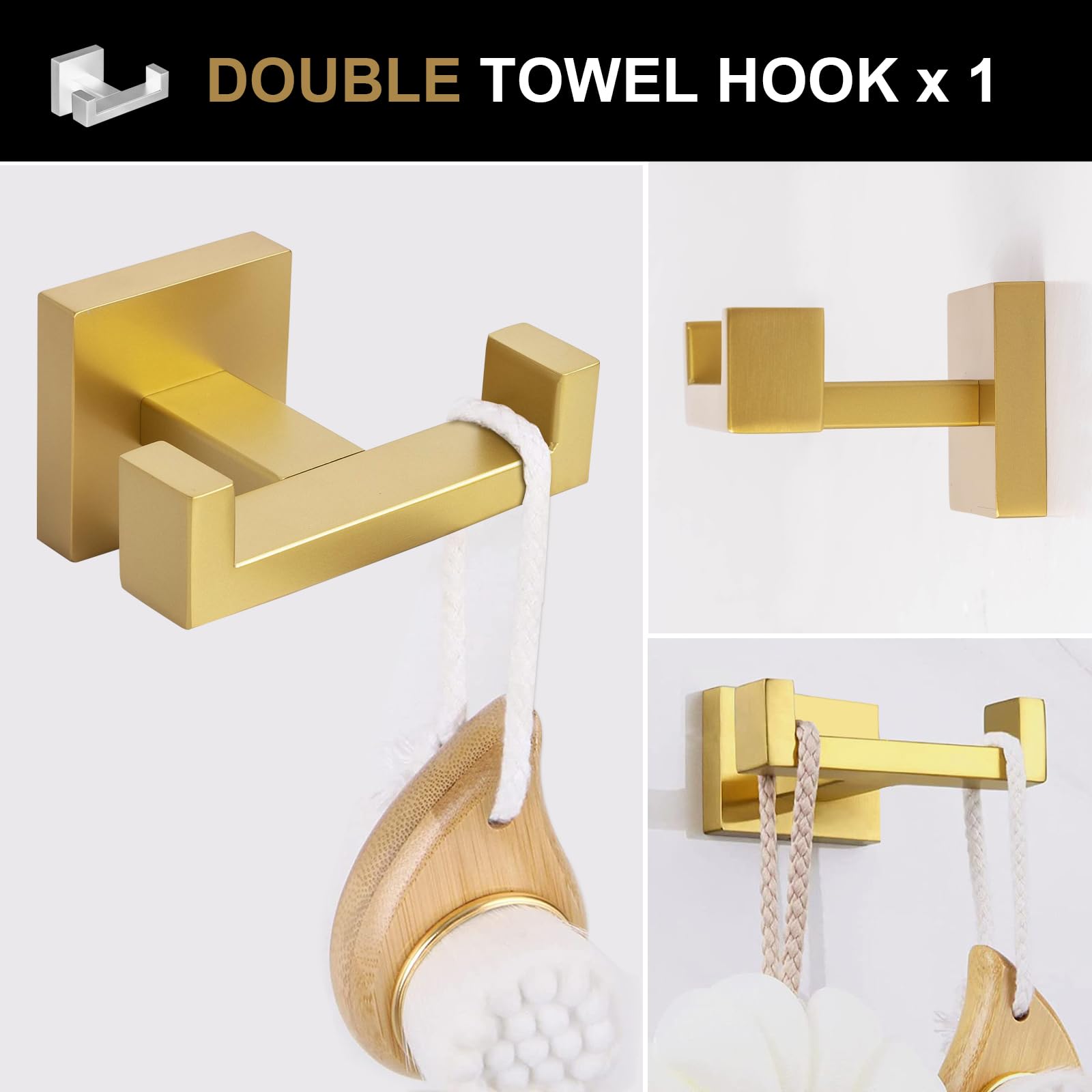 Premium Brushed Gold Towel Bar Set - 5-Piece Bathroom Hardware Kit with Wall Mounted Stainless Steel Towel Rack & Holder (23.6 Inch) - Elegant Bathroom Accessories for Modern Homes & Luxury Hotels
