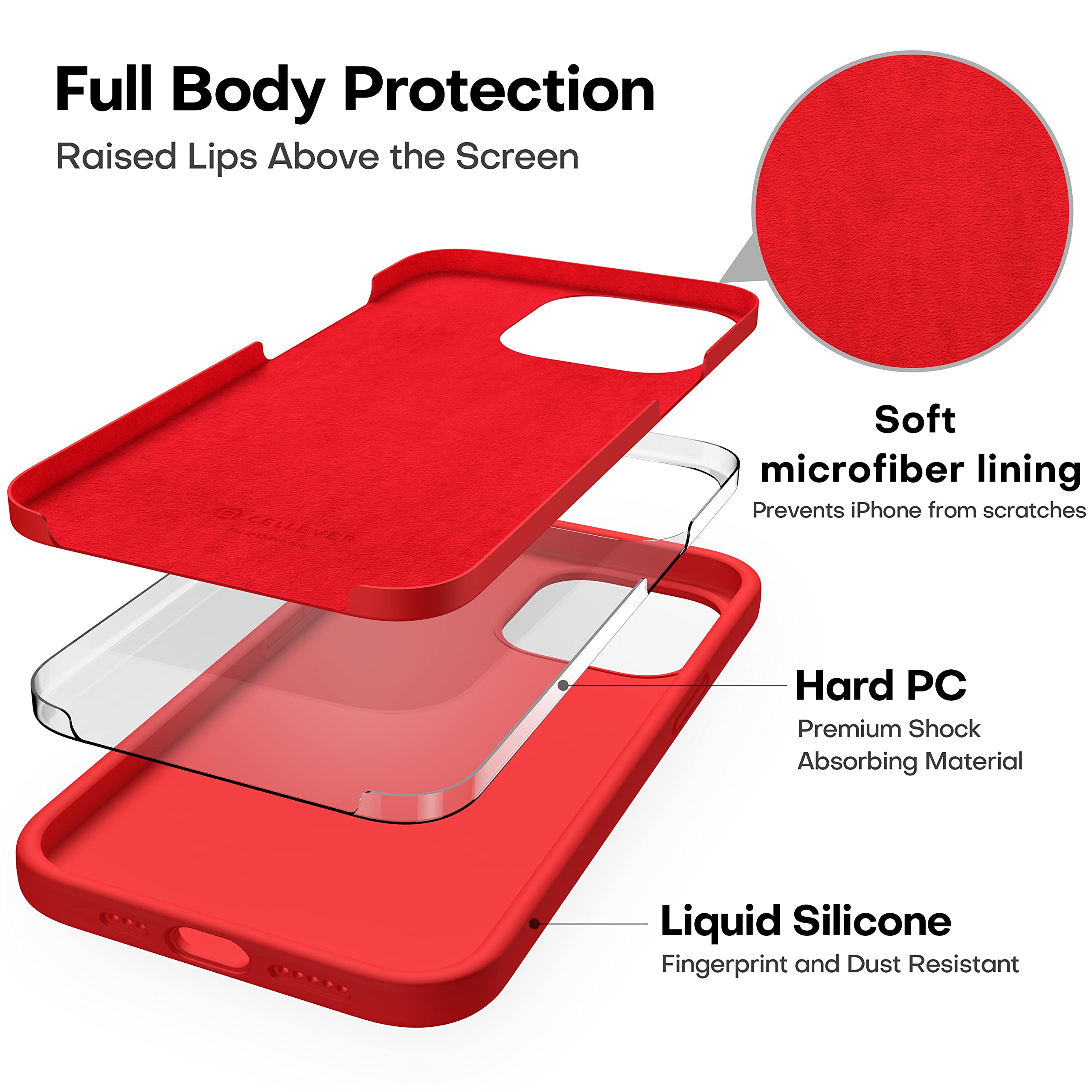 CellEver Heavy-Duty Silicone Case for iPhone 13 Pro Max with 2 Shatterproof Glass Screen Protectors - Military-Grade Drop Protection, Scratch-Free Interior (Bright Red) - Perfect for Outdoor Activities, Travel & Daily Protection