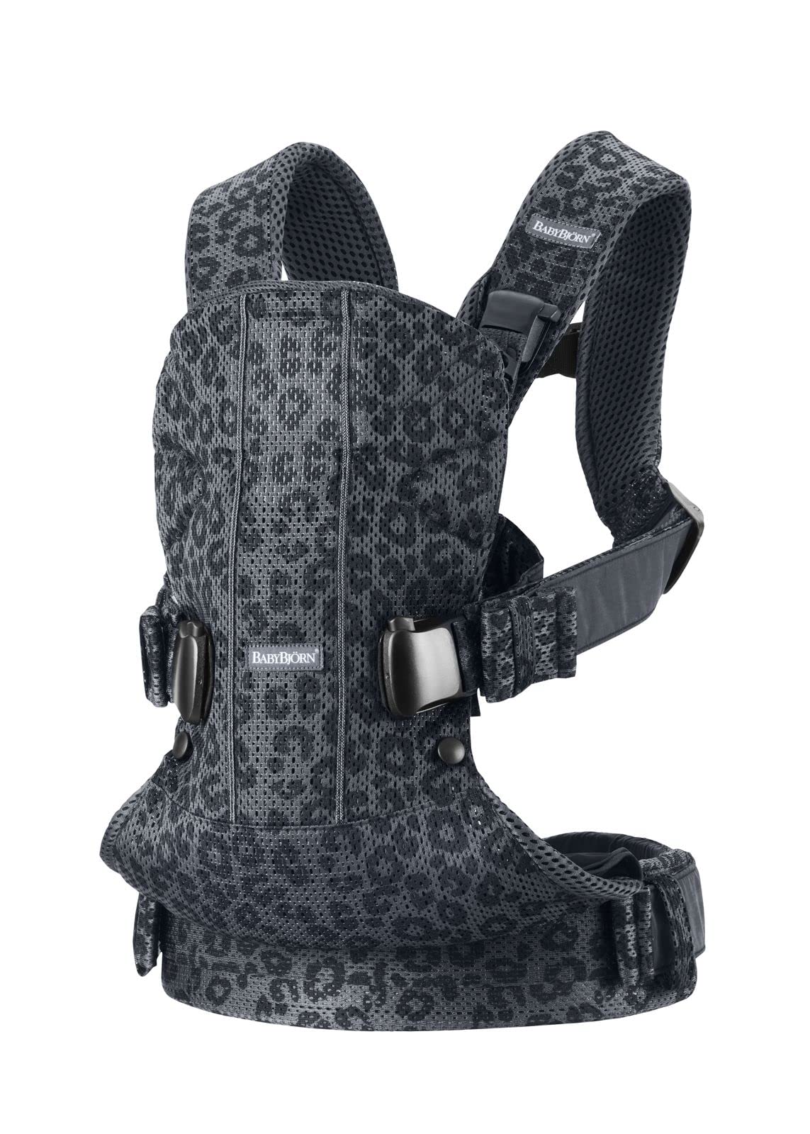 BabyBjörn Baby Carrier One Air - Breathable 3D Mesh Infant Carrier, Ergonomic Design for Newborn to Toddler (Anthracite/Leopard Print) - Perfect for Hiking, Shopping & Everyday Parenting