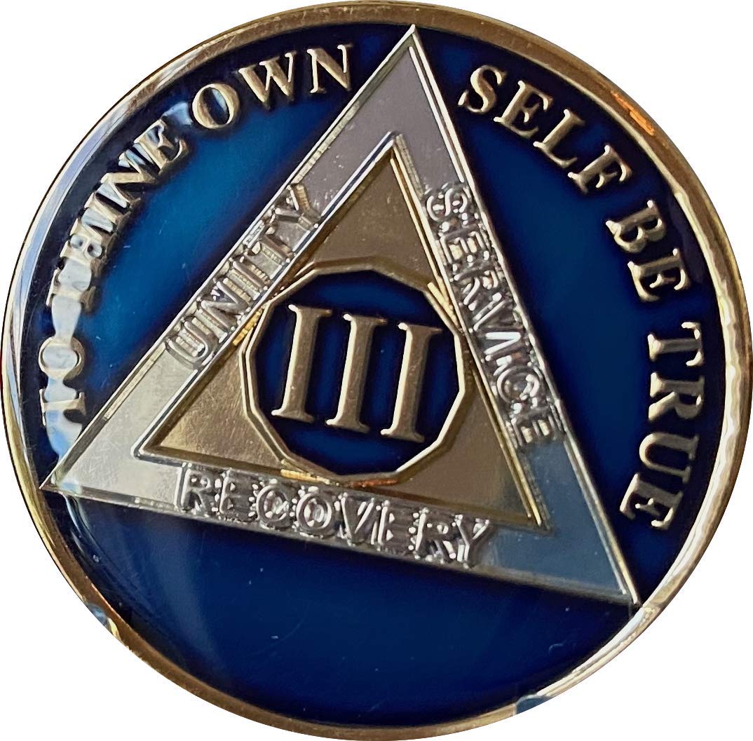 Ranger Industries 3 Year AA Medallion - Metallic Midnight Blue Sobriety Chip III for Alcoholics Anonymous Recovery & Milestone Celebrations