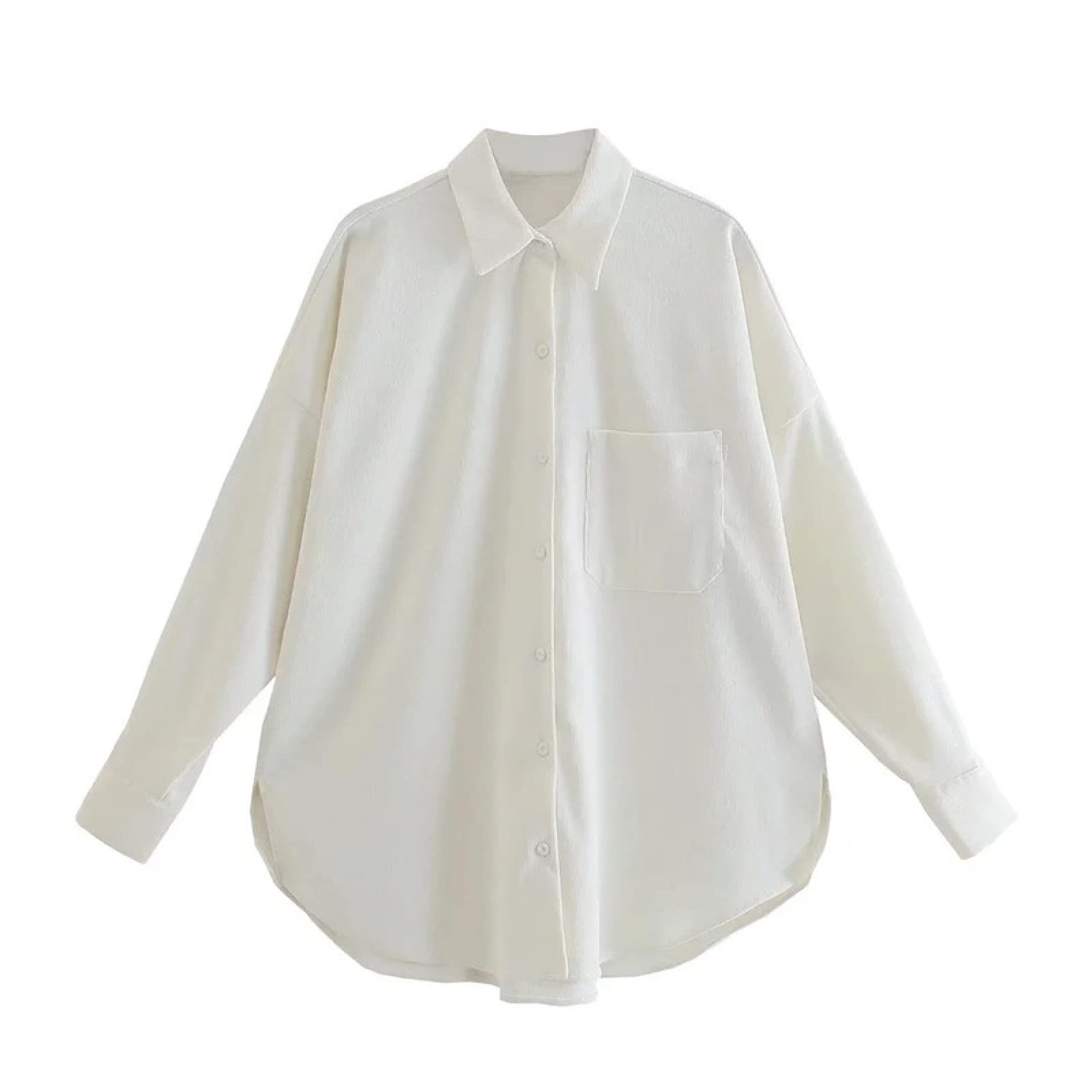 Women's Corduroy Long Sleeve Shirt Cardigan with Lapel - Solid Color Fashion Top for Casual Wear, Office Outfits & Fall Layering