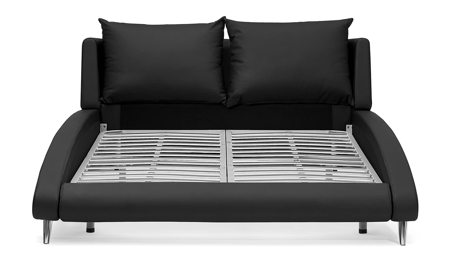 ZURI Cadillac Cal King Black Leather Platform Bed Frame - Modern Luxury Bedroom Furniture for Master Suite & Guest Room