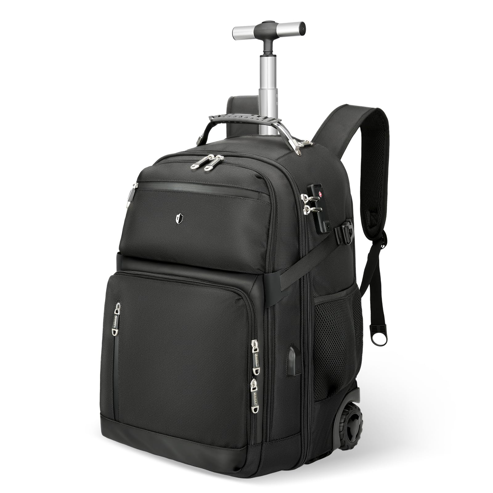 50L Anti-Theft Water-Resistant Rolling Backpack - Travel Laptop Backpack with Wheels for Business Commuting & Airplane Carry-On Luggage - Perfect for Business Trips, College Students & Daily Commute