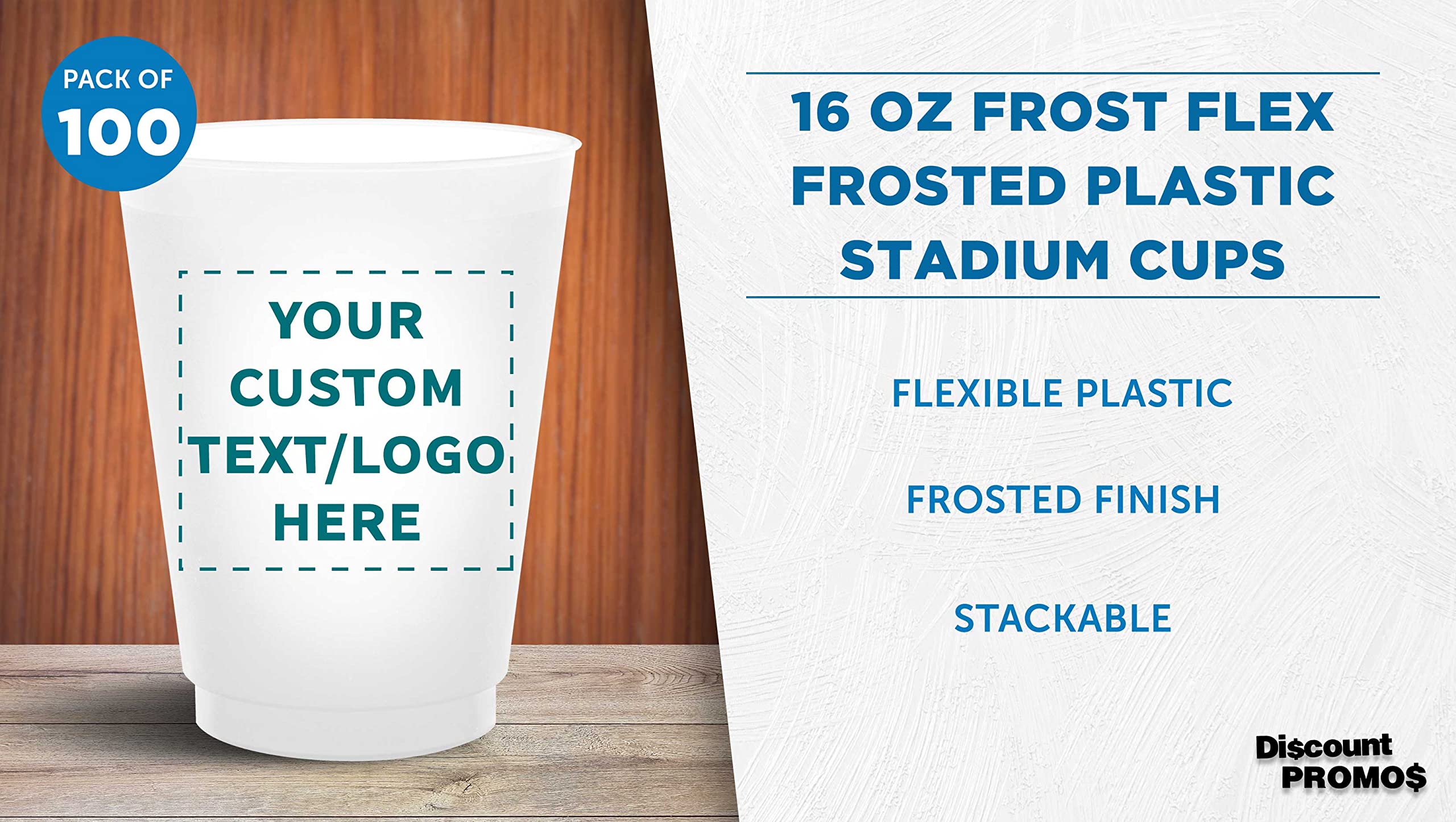 Custom Frosted Plastic Stadium Cups - 100 Pack, Promotional Text & Logo, 16 oz Shatterproof Reusable Party Cups, Pearl White - Perfect for Sports Events, Weddings, BBQs & Outdoor Parties