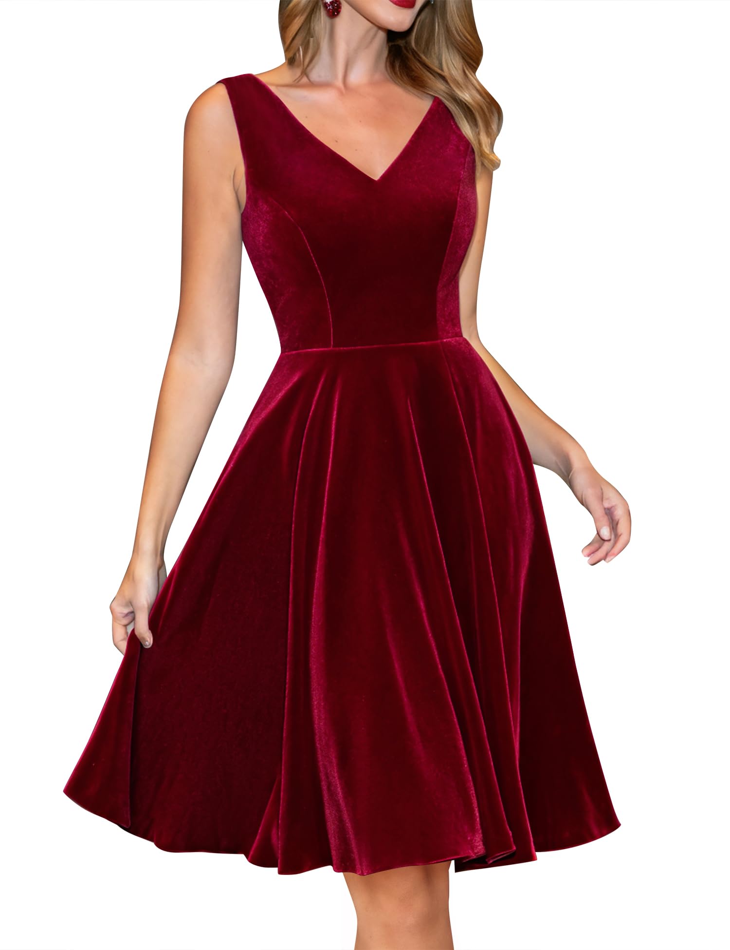 Elegant Women's V-Neck Velvet Flared A-Line Cocktail Party Dress - Short Formal Wedding Guest Dress for Women | Perfect for Holiday Parties, Date Nights & Special Occasions