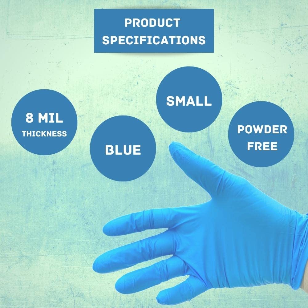 Premium Blue Nitrile Gloves - Latex-Free, Powder-Free Disposable Gloves (8 Mil Thick, Small Size, 1000 Pack) - Ideal for Medical, Dental, Food Service & Cleaning Protection