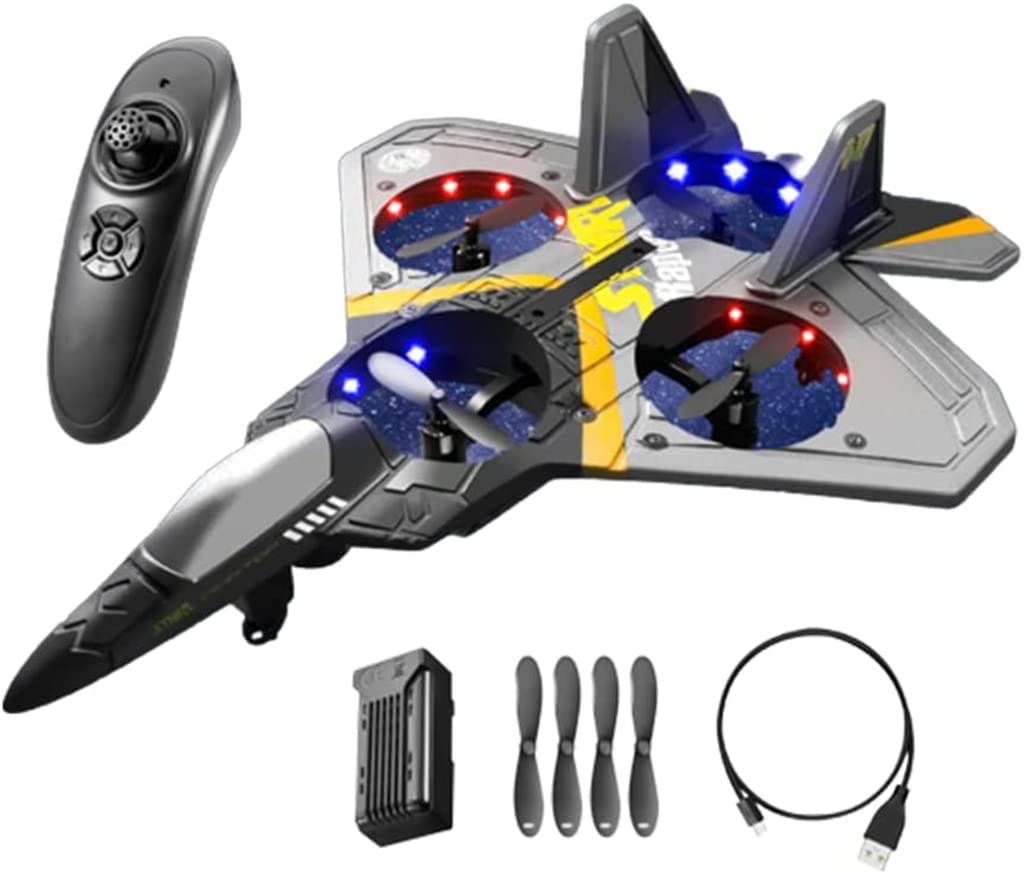 Soputry V17 Jet Fighter Stunt RC Airplane - Remote Control Toy Plane with 360° Spin & LED Lights - Gray Aerobatic Glider for Outdoor Fun & Beginner Pilots