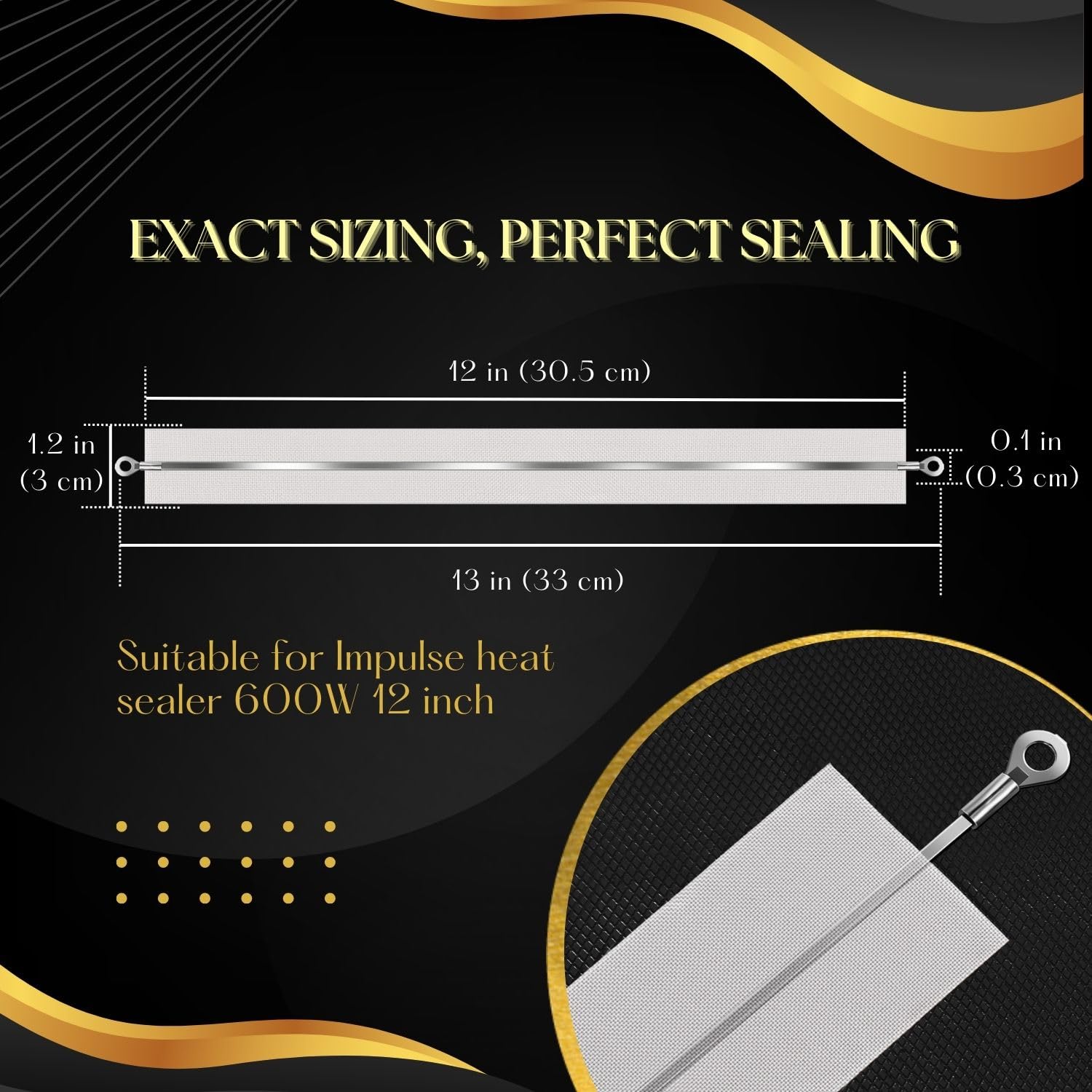 Flexzion 600W 12-inch Impulse Sealer Replacement Kit - PTFE Tape, Heat Seal Strips & Heating Elements (10-Pack) - Perfect for Food Packaging, Plastic Bag Sealing & Industrial Use