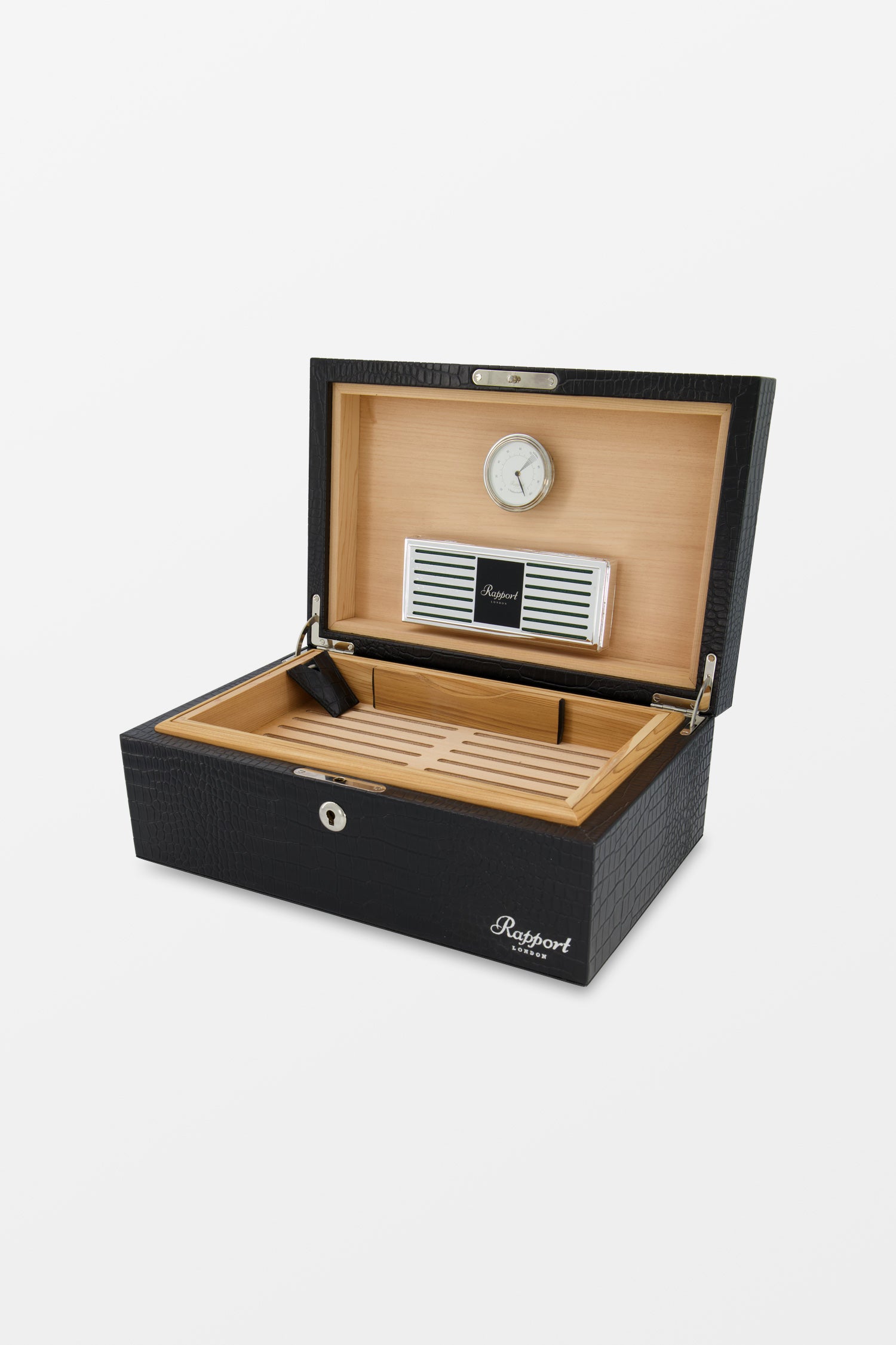 Premium Black Crocodile Leather Brompton Humidor - Luxury Cigar Storage for Home, Office & Travel | Perfect for Cigar Aficionados & Collectors