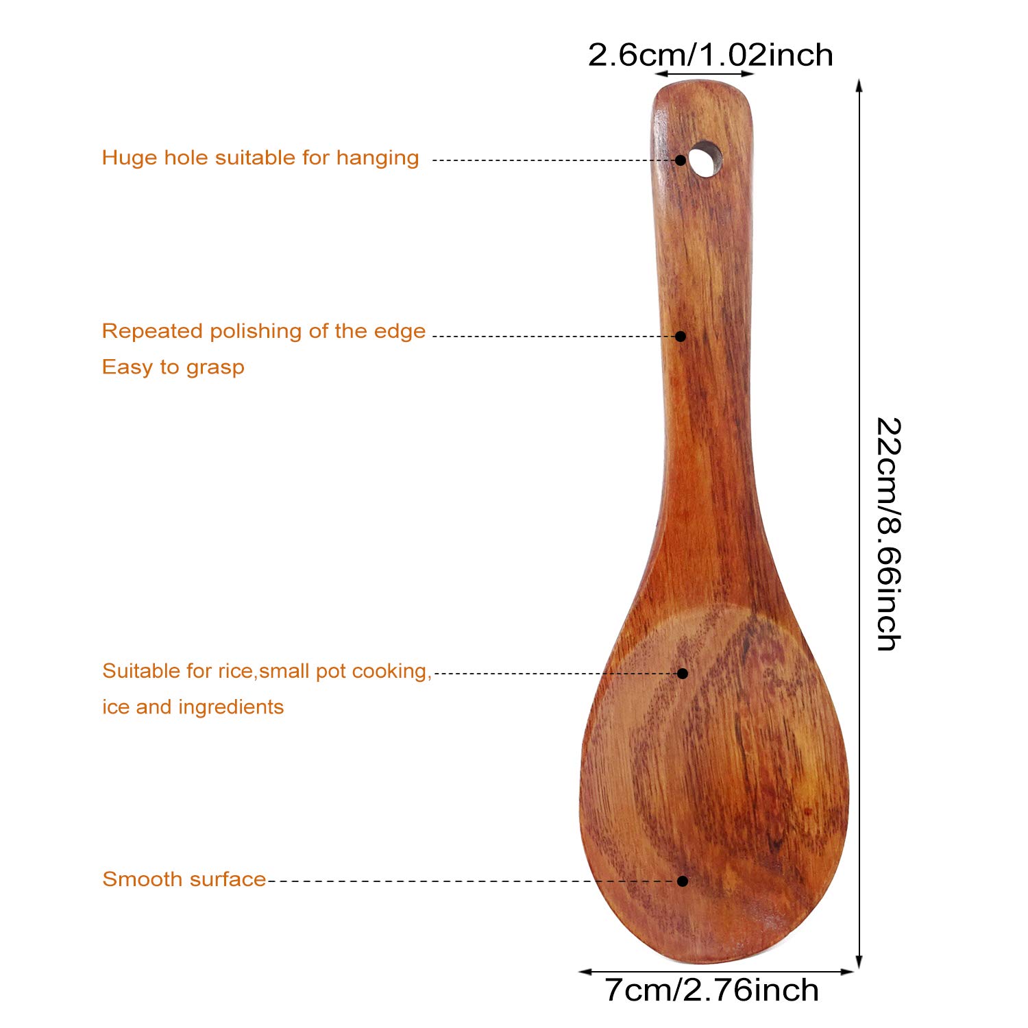 Honbay 2-Piece Wooden Rice Paddle Set - Natural Non-Stick Heat Resistant Cooking & Serving Spoons - Perfect for Rice, Stir-Fry & Kitchen Cooking Utensils