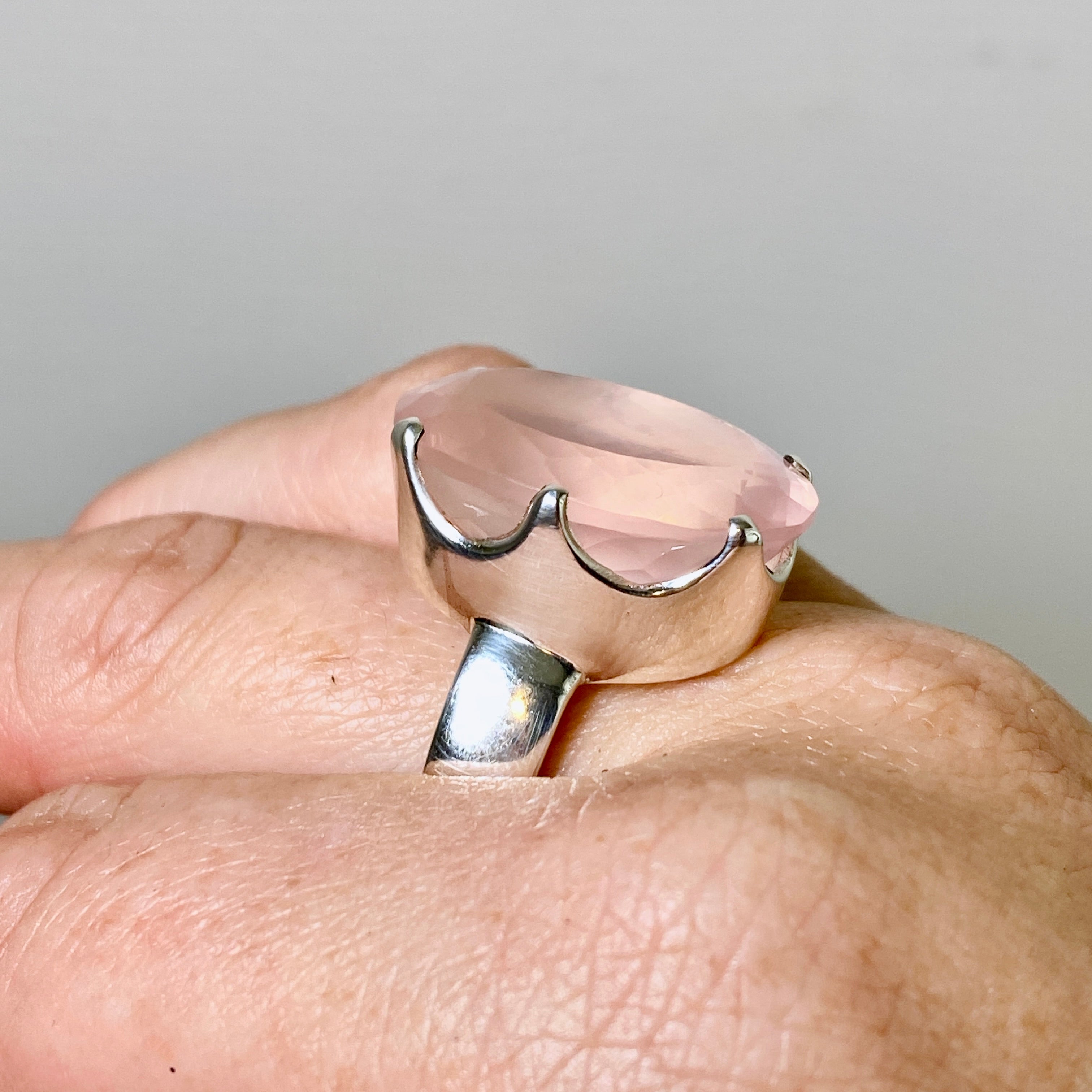 Rose Quartz Oval Faceted Ring Size 12 - Dainty Crystal Healing Jewelry for Women - Perfect for Meditation, Yoga & Spiritual Gifts