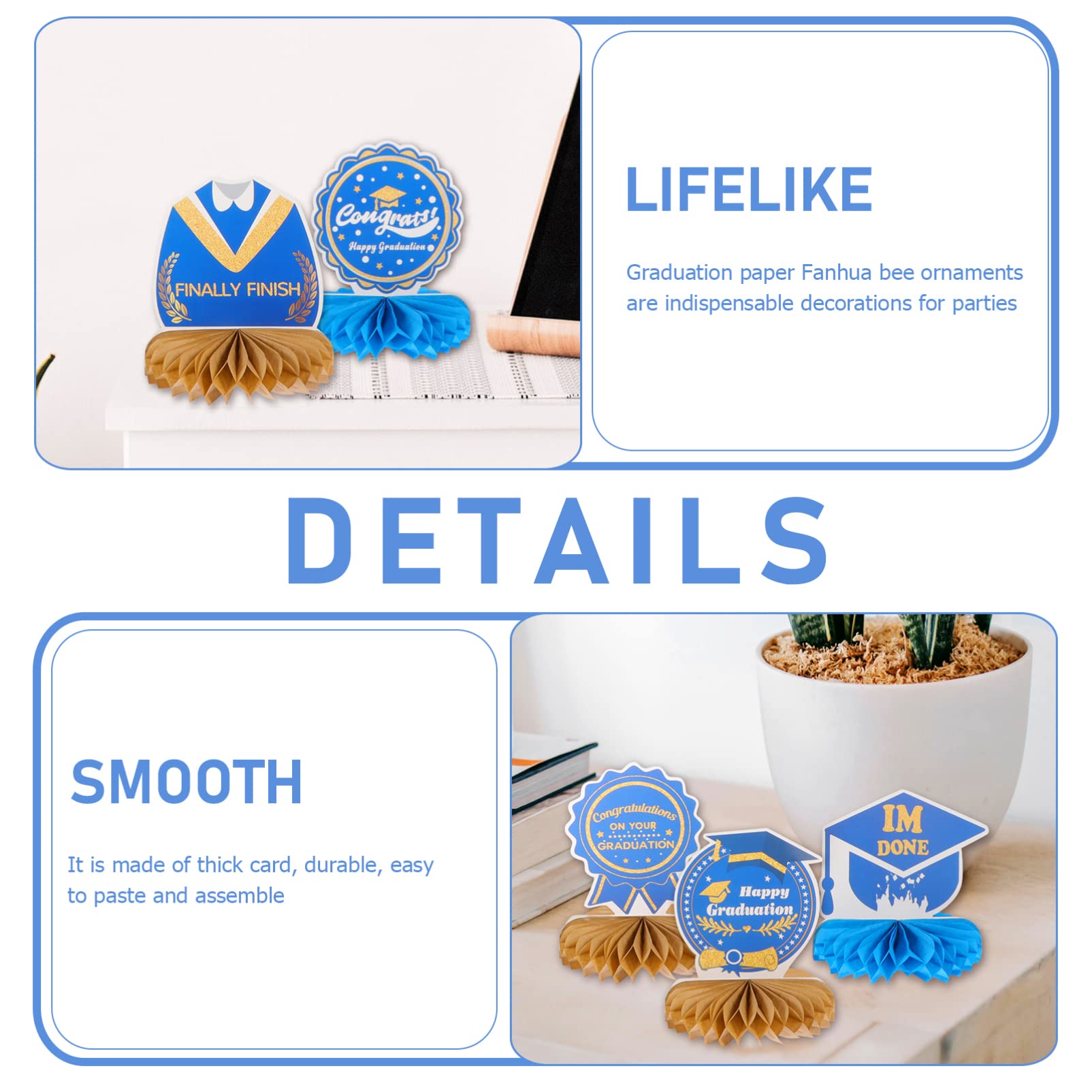 VOSAREA Graduation Honeycomb Decor Set - 2022 Graduation Party Garland with Honeycomb Balls, Paper Graduation Hat & Table Decorations for Graduation Party, Dining Table & Home Celebration