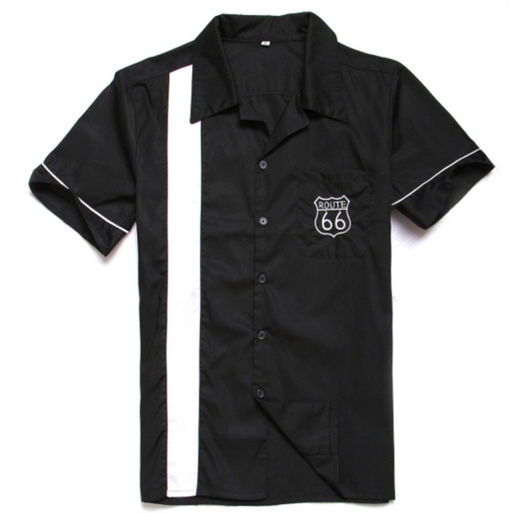 Anchor MSJ Men's 50s Vintage Rockabilly Style Cotton Short Sleeve Button-Down Shirts - Retro Bowling & Casual Wear for Men | Perfect for Rockabilly Events, 1950s Themed Parties & Everyday Style