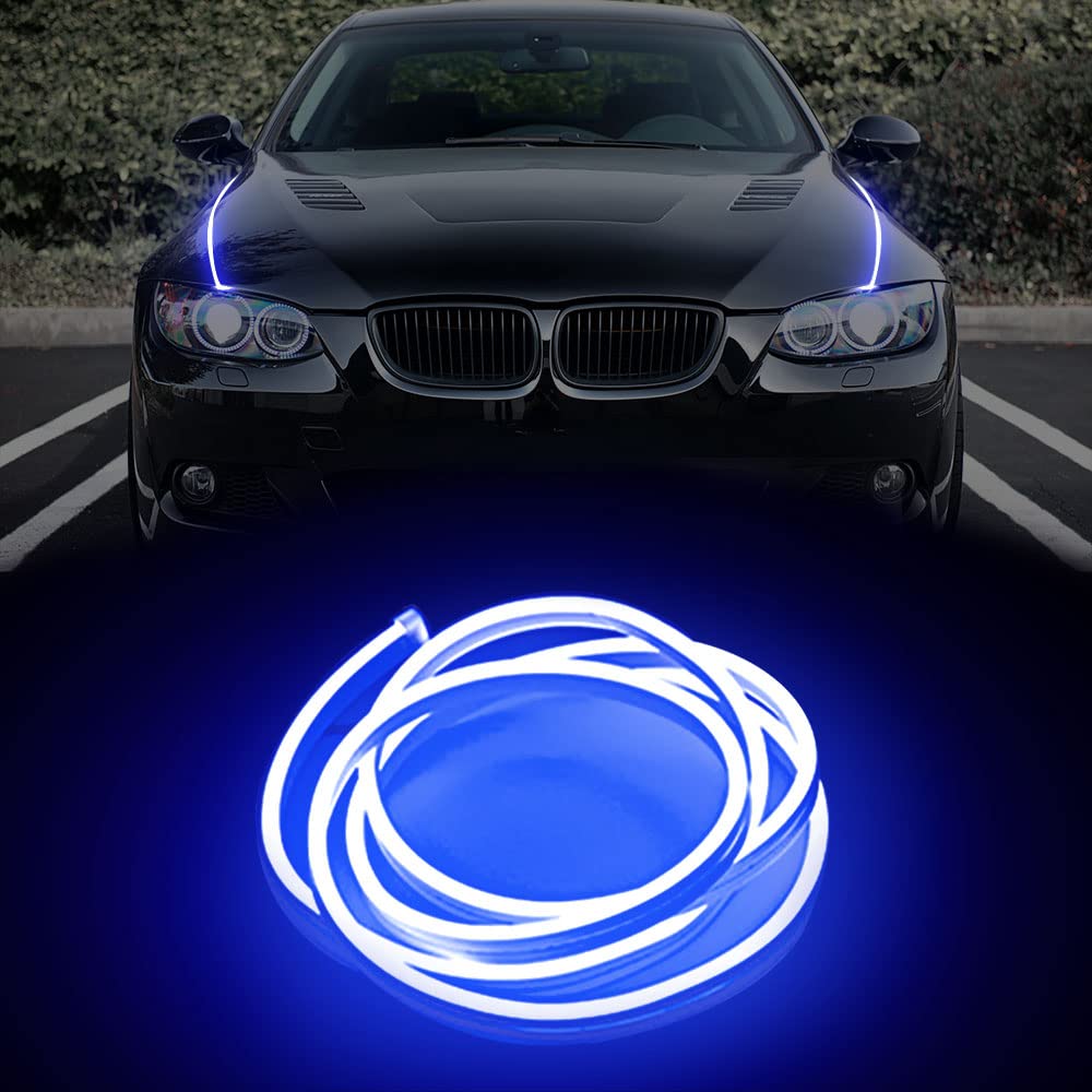 Teguangmei 47.2 Inch (120cm) Flexible Waterproof LED Car Hood Light Bar - Blue Daytime Running Light for SUV, Truck, and Universal 12V Vehicles | Perfect for Night Driving, Off-Roading & Car Decoration