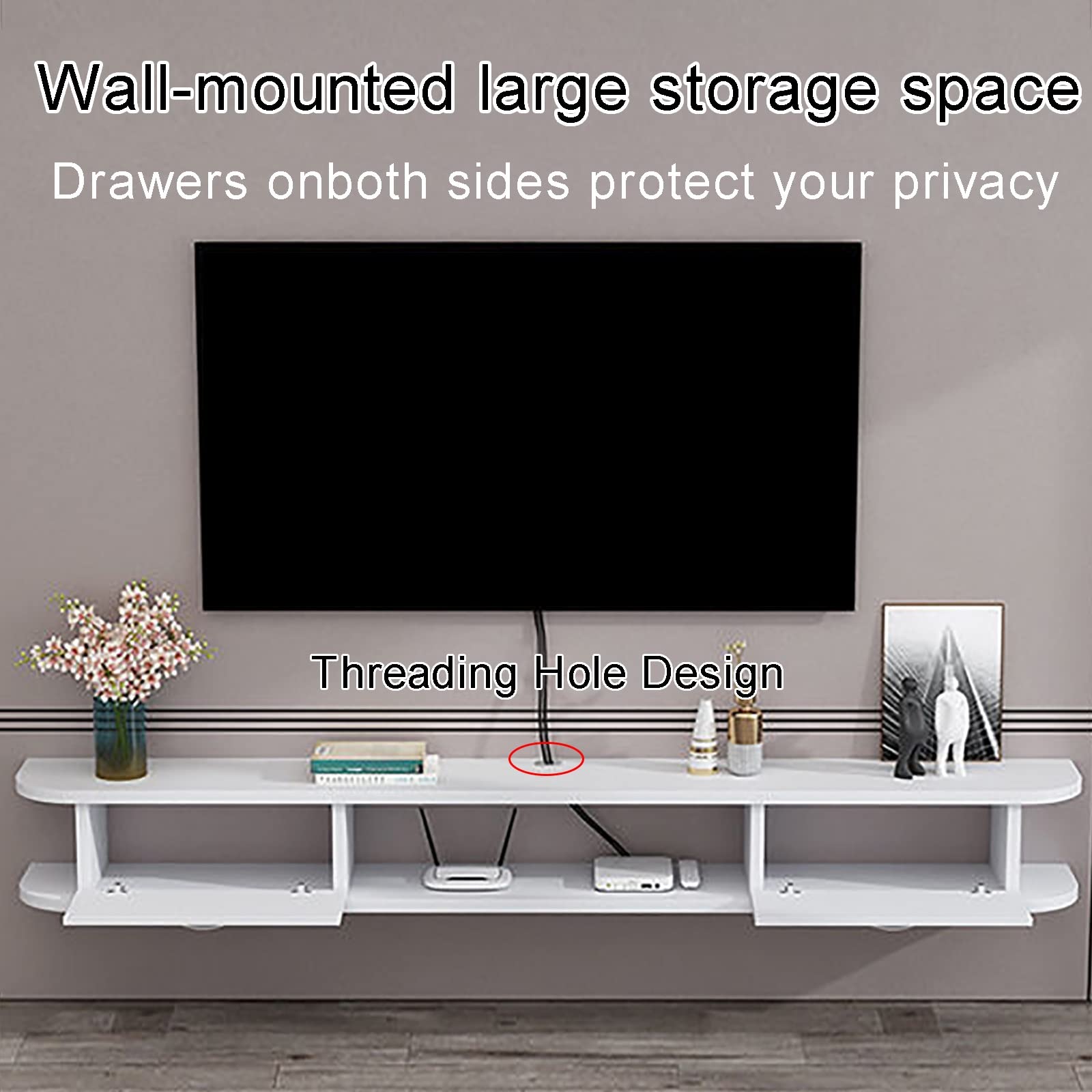 Wall Mounted Floating TV Stand - 100x22x18.2cm Modern TV Shelf with Storage, Space-Saving Media Console for Living Room & Home Office (Black) - Perfect for Small Spaces & Entertainment Centers
