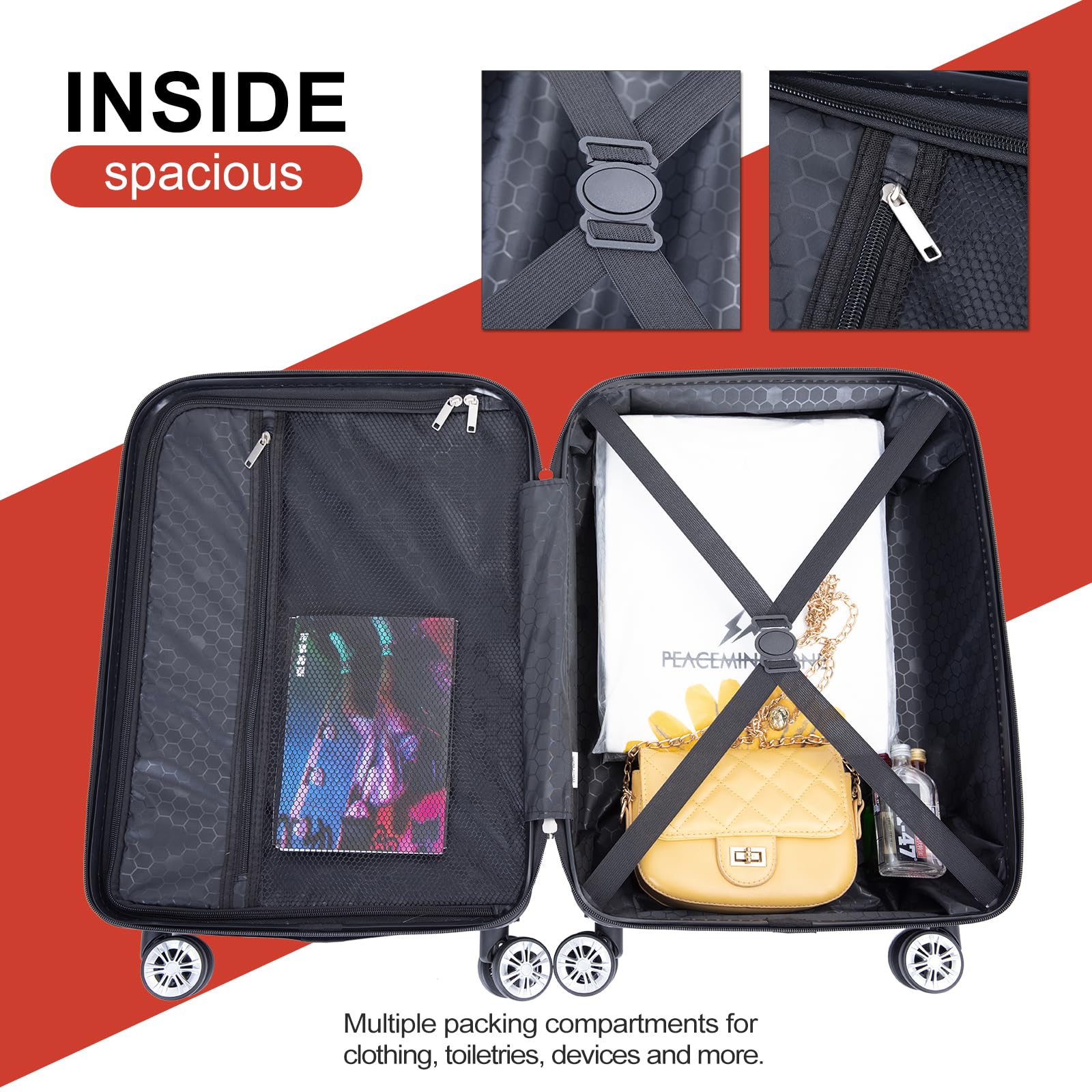 4-Piece Hardshell ABS Luggage Set with Double Spinner Wheels - Lightweight & Durable Suitcase for Carry-On & Checked Travel (Orange) - Perfect for Family Vacations, Business Trips & International Travel