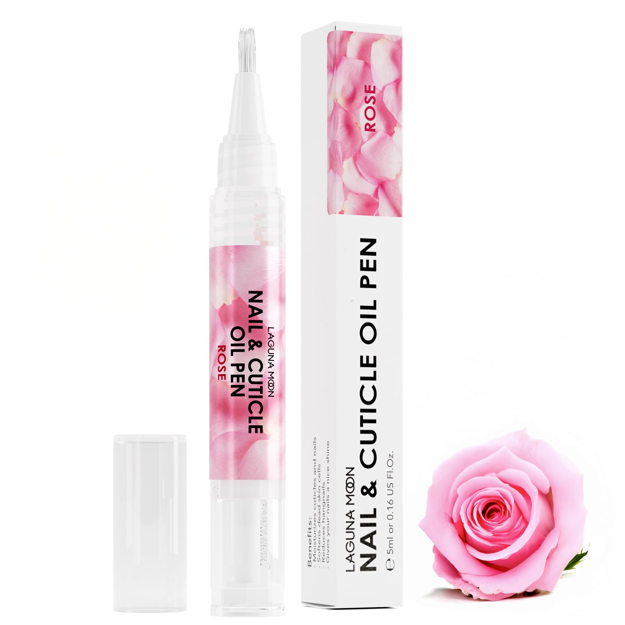 Lagunamoon Cuticle Oil Pen for Nail Care & Growth - Nourishing, Soothing & Moisturizing Treatment for Damaged Nails - Rose Scented, 5ml - Perfect for Manicures, Pedicures & At-Home Nail Care