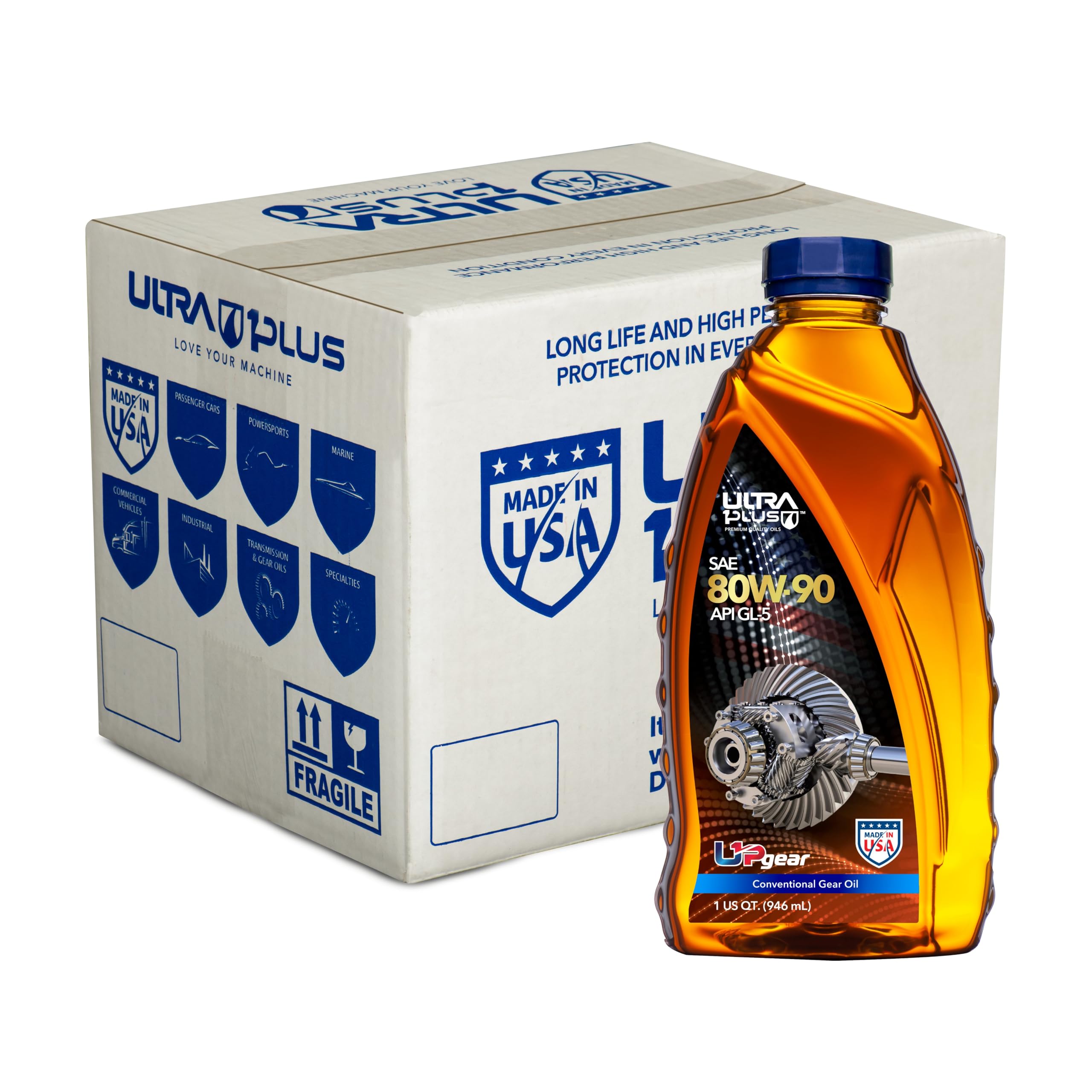 Ultra1Plus SAE 80W-90 Gear Oil API GL-5 - 12 Quart Bottle for Heavy-Duty Trucks, Differentials & Transmissions - High Performance Gear Lubricant for Off-Road, Towing & Commercial Vehicles