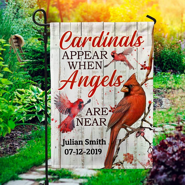 Custom Personalized Cardinals Appear When Angels Are Near Memorial Garden Flag - Perfect for Outdoor Decor, Yard Sign, and Sympathy Gift